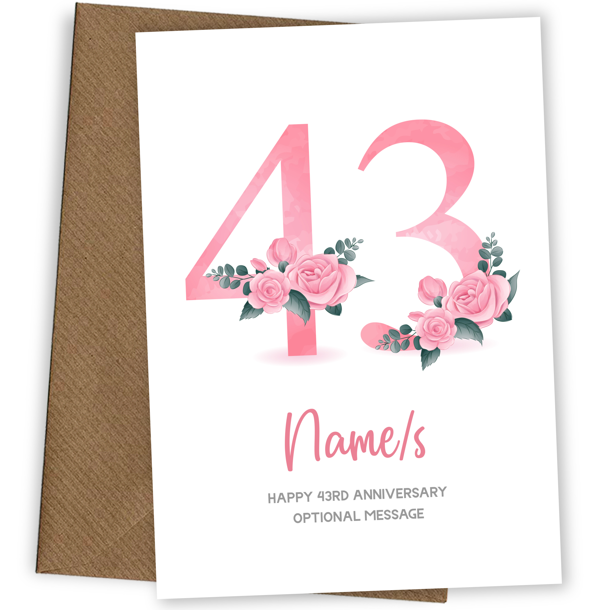 43rd Anniversary Card for Wife Husband - Floral Number 43