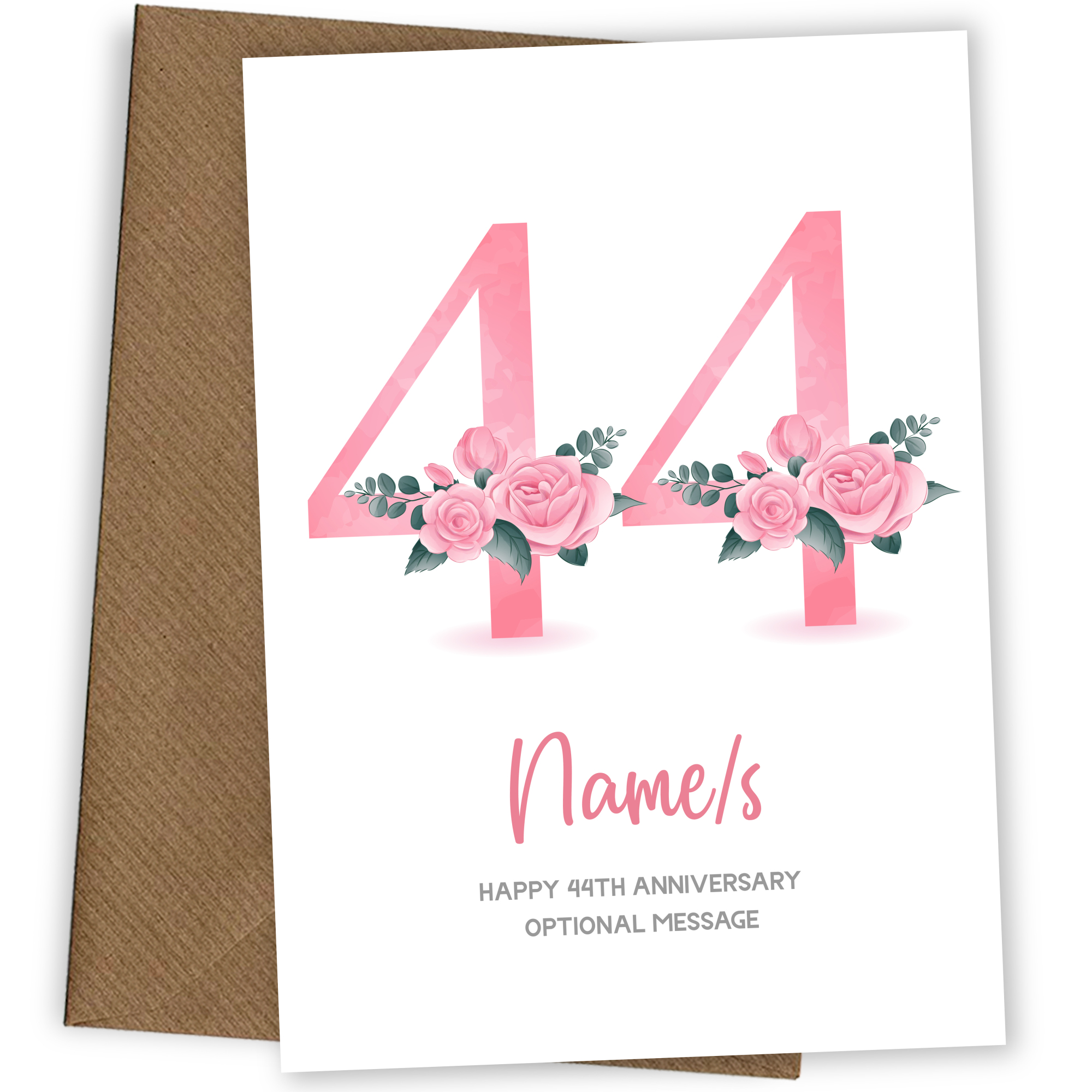 44th Anniversary Card for Wife Husband - Floral Number 44