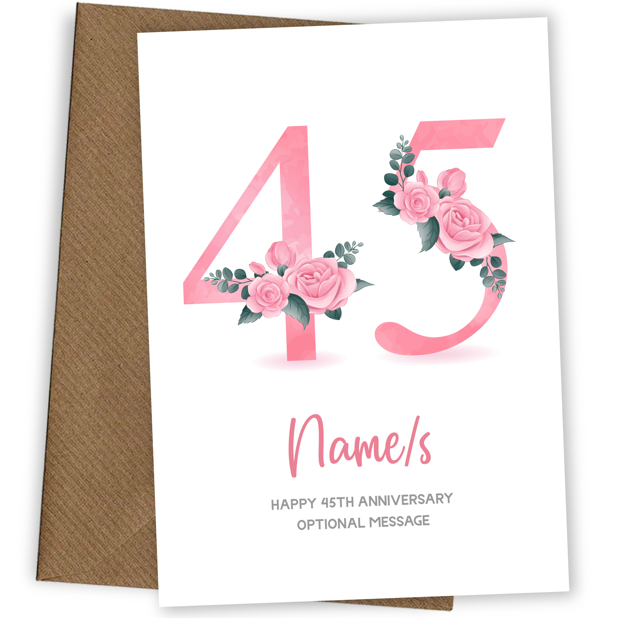 45th Anniversary Card for Wife Husband - Floral Number 45