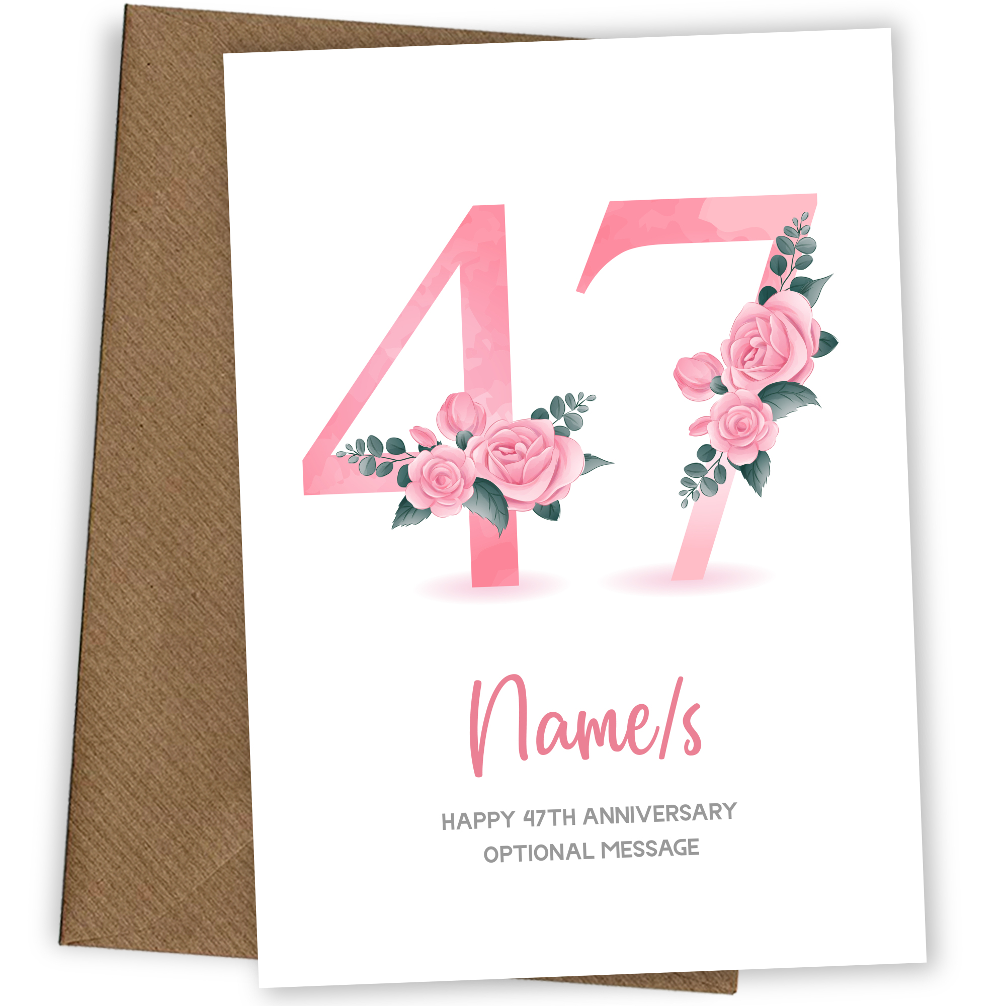 47th Anniversary Card for Wife Husband - Floral Number 47