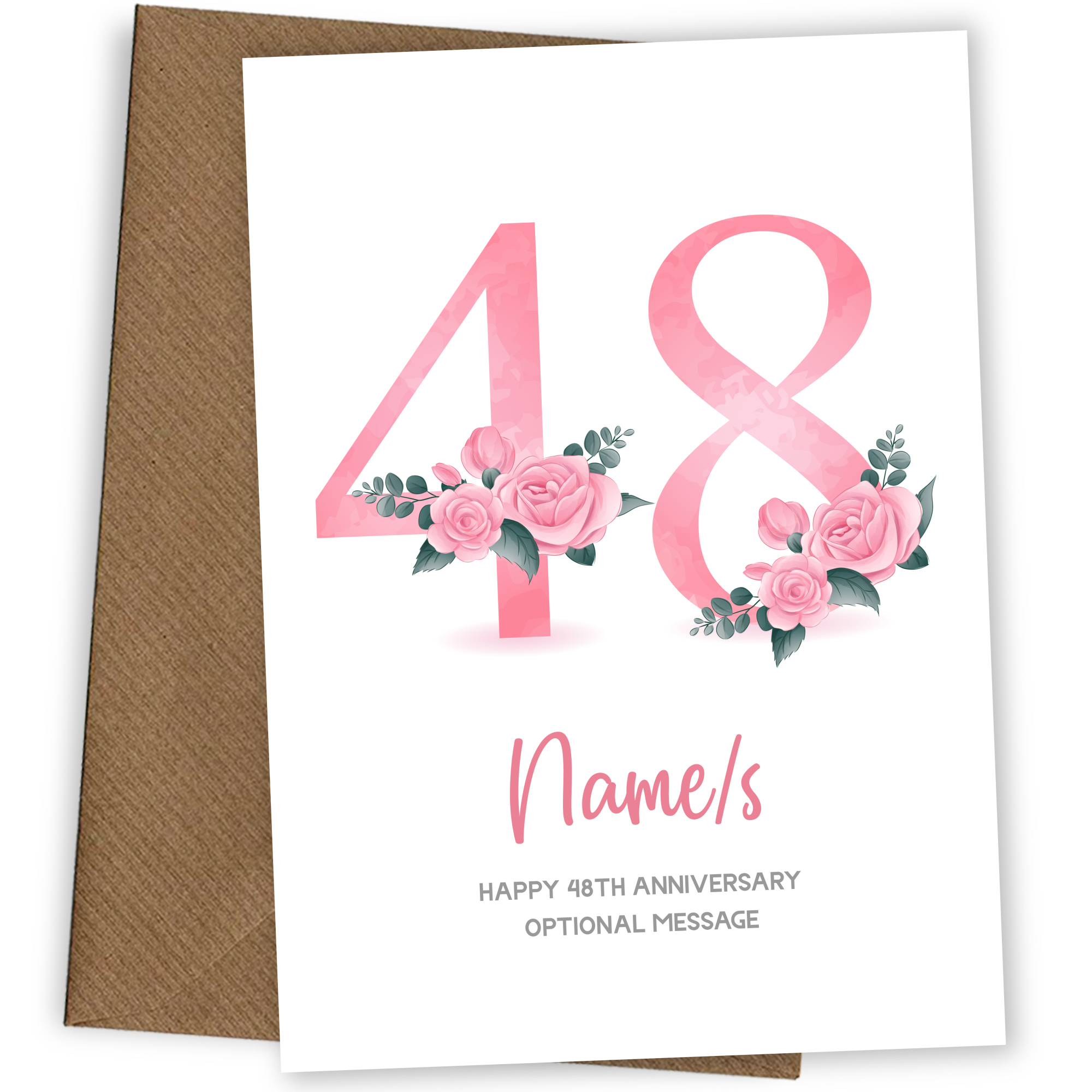 48th Anniversary Card for Wife Husband - Floral Number 48