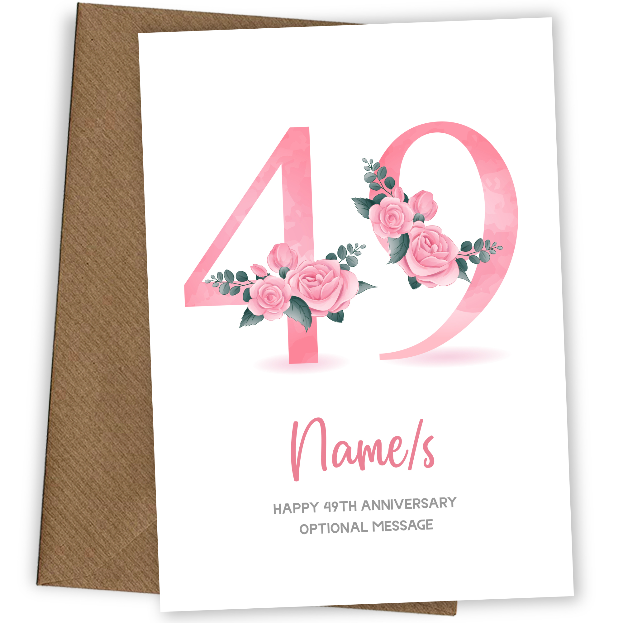 49th Anniversary Card for Wife Husband - Floral Number 49