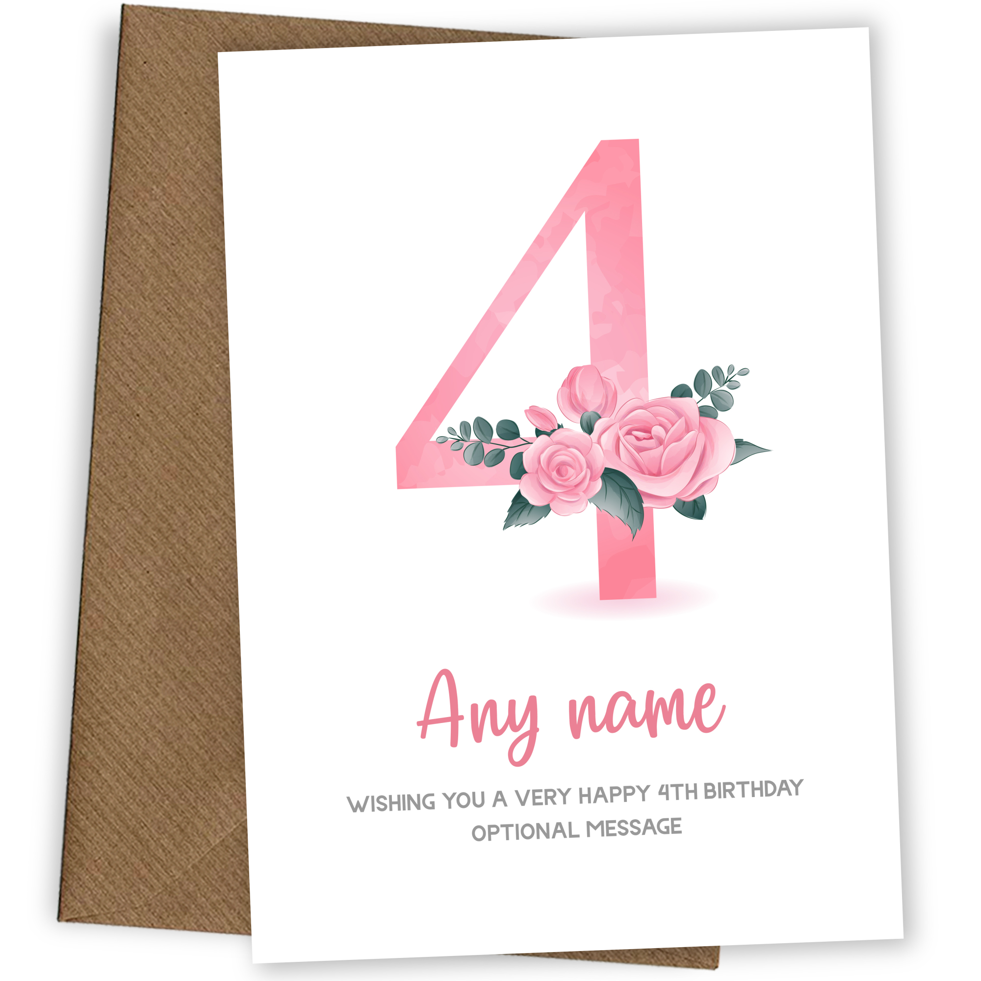 Personalised 4th Birthday Card for Girl - Floral Greeting Cards