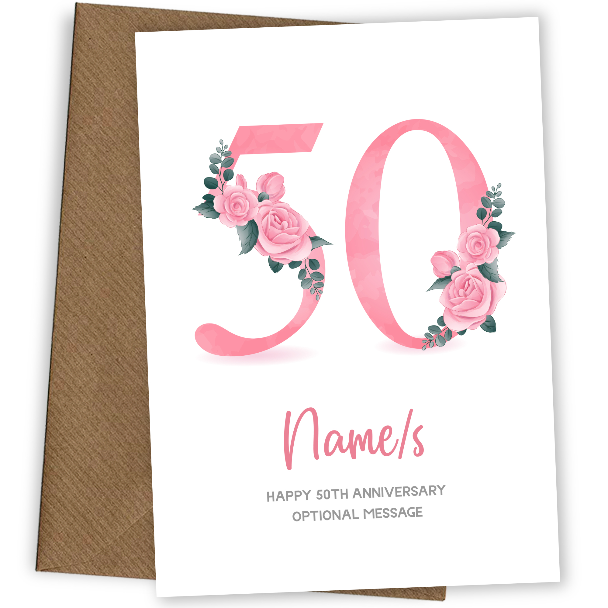 50th Anniversary Card for Wife Husband - Floral Number 50