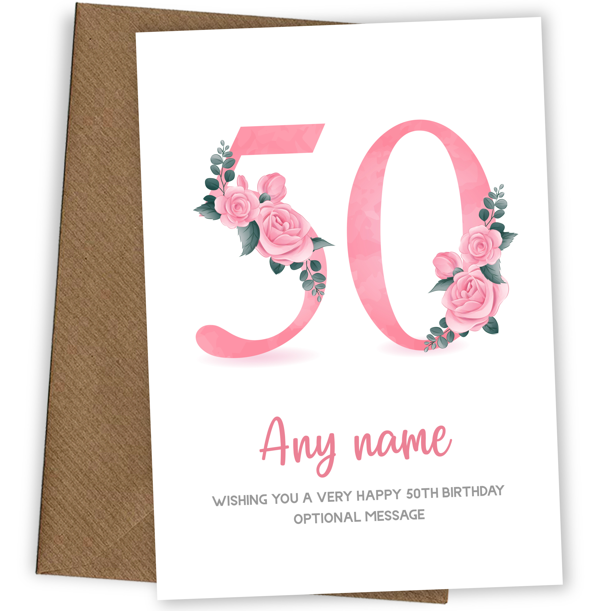 Personalised 50th Birthday Card for Women - Floral Greeting Cards
