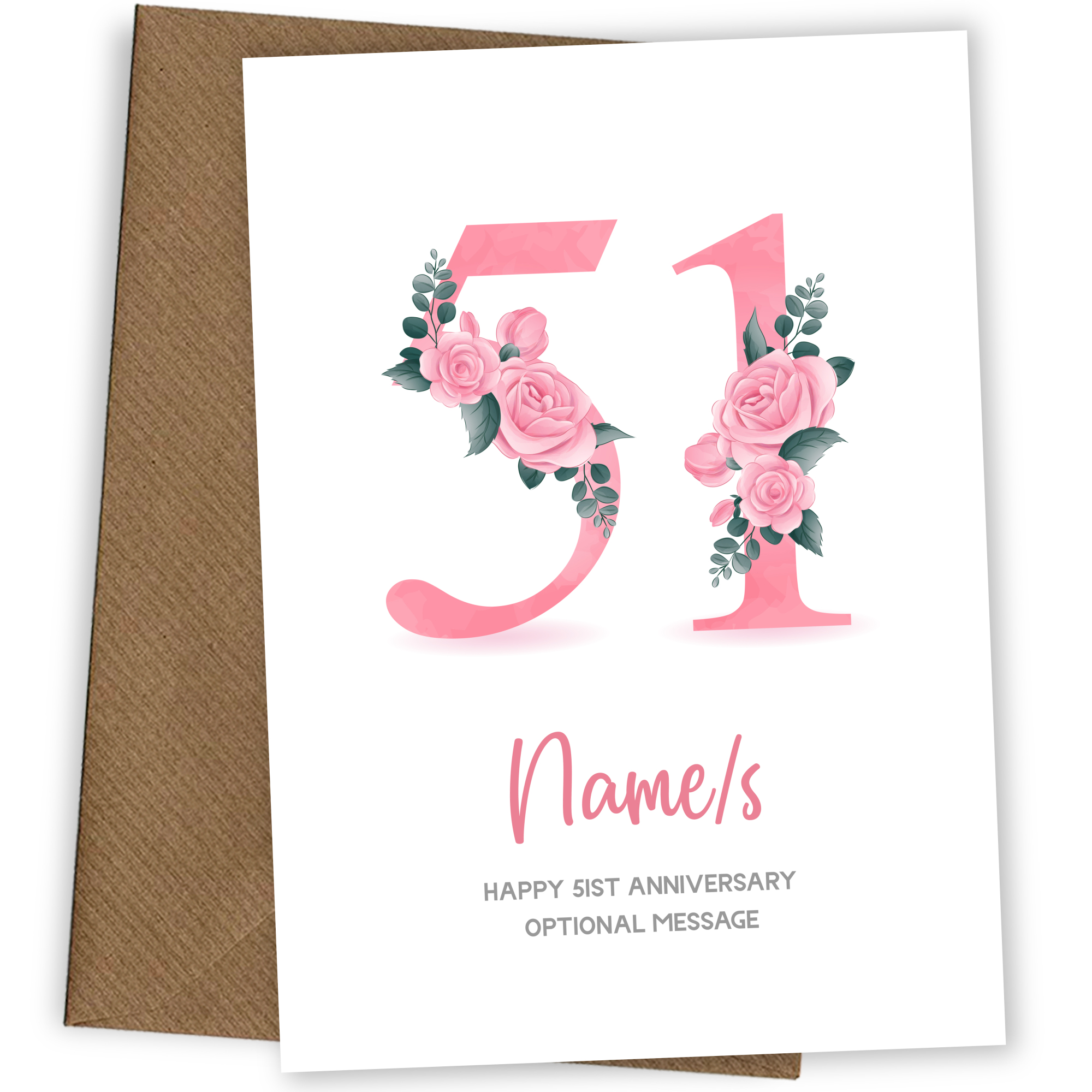 51st Anniversary Card for Wife Husband - Floral Number 51