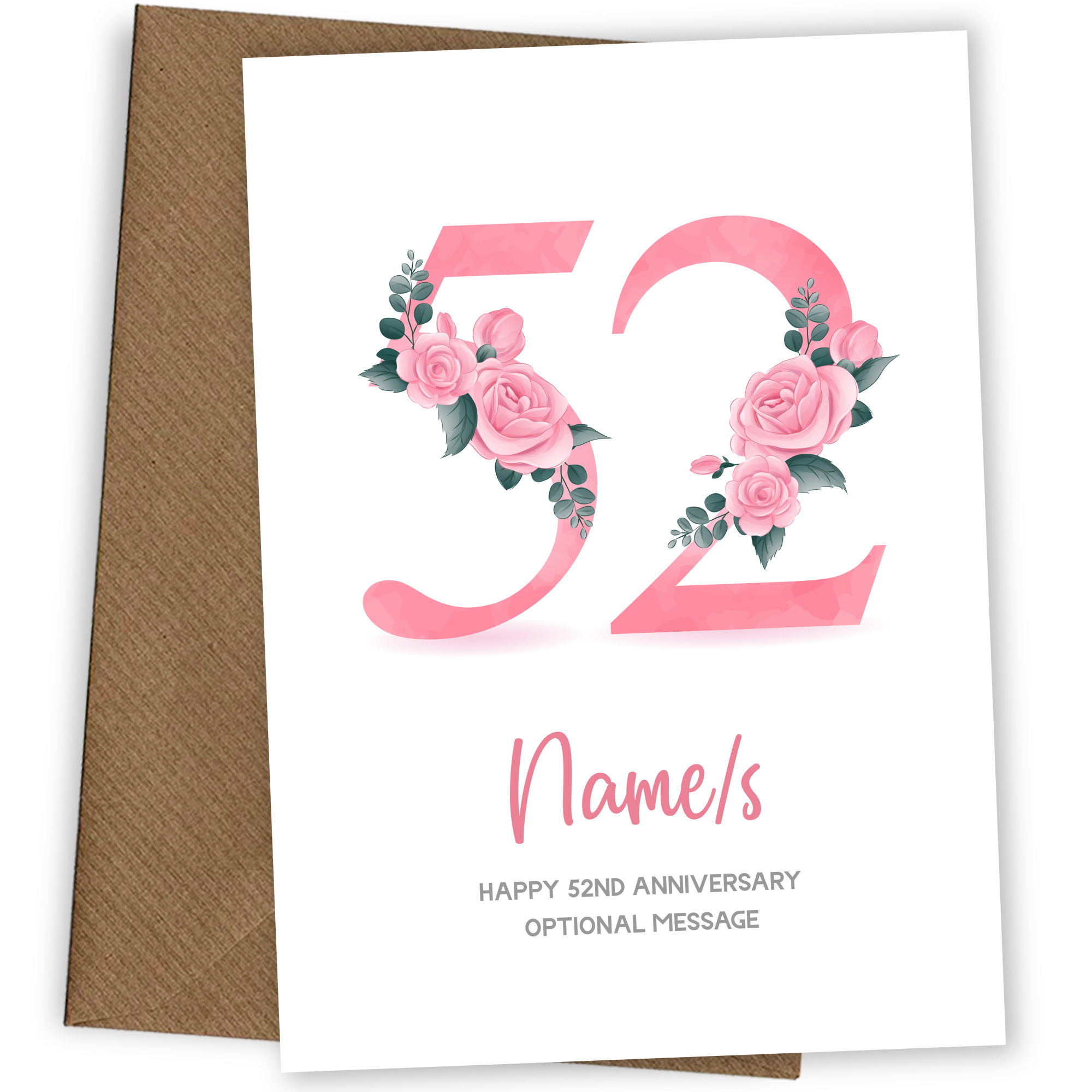 52nd Anniversary Card for Wife Husband - Floral Number 52