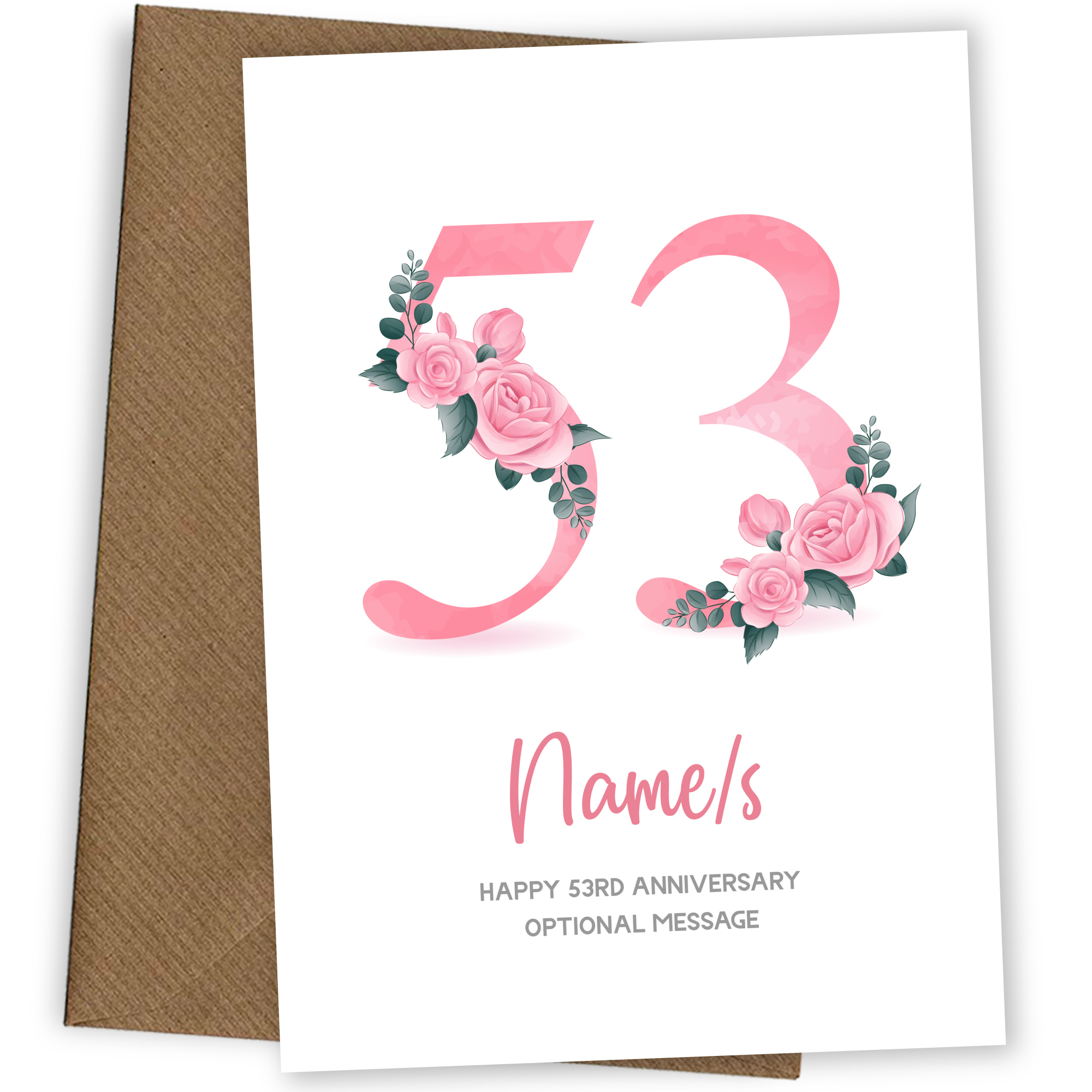53rd Anniversary Card for Wife Husband - Floral Number 53