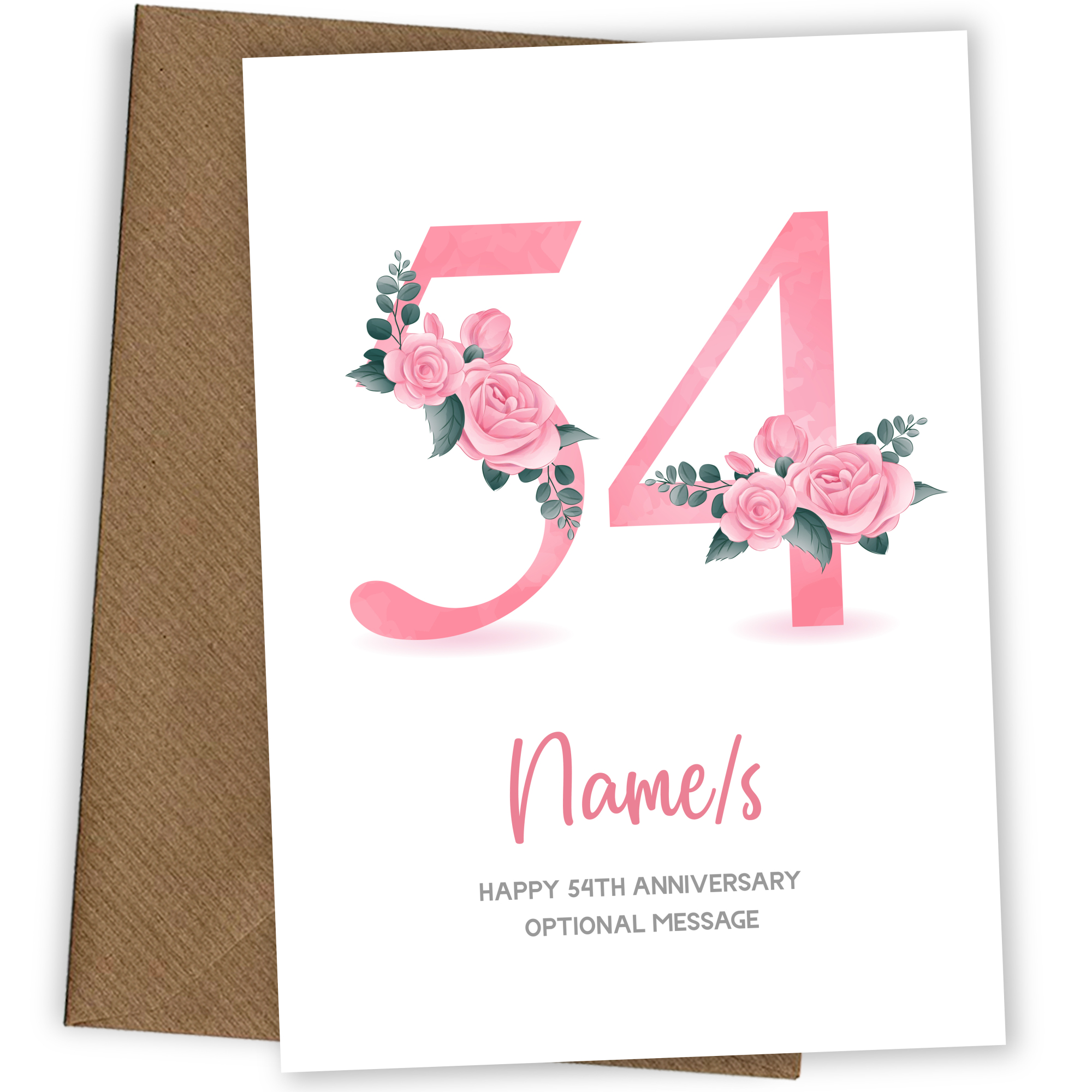 54th Anniversary Card for Wife Husband - Floral Number 54