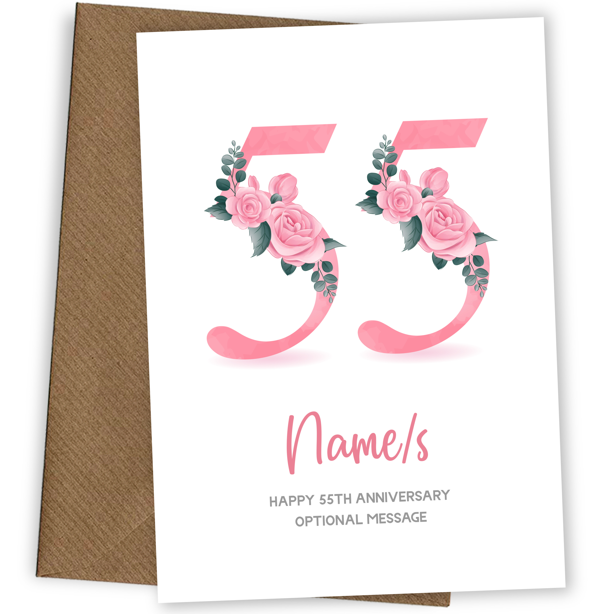 55th Anniversary Card for Wife Husband - Floral Number 55