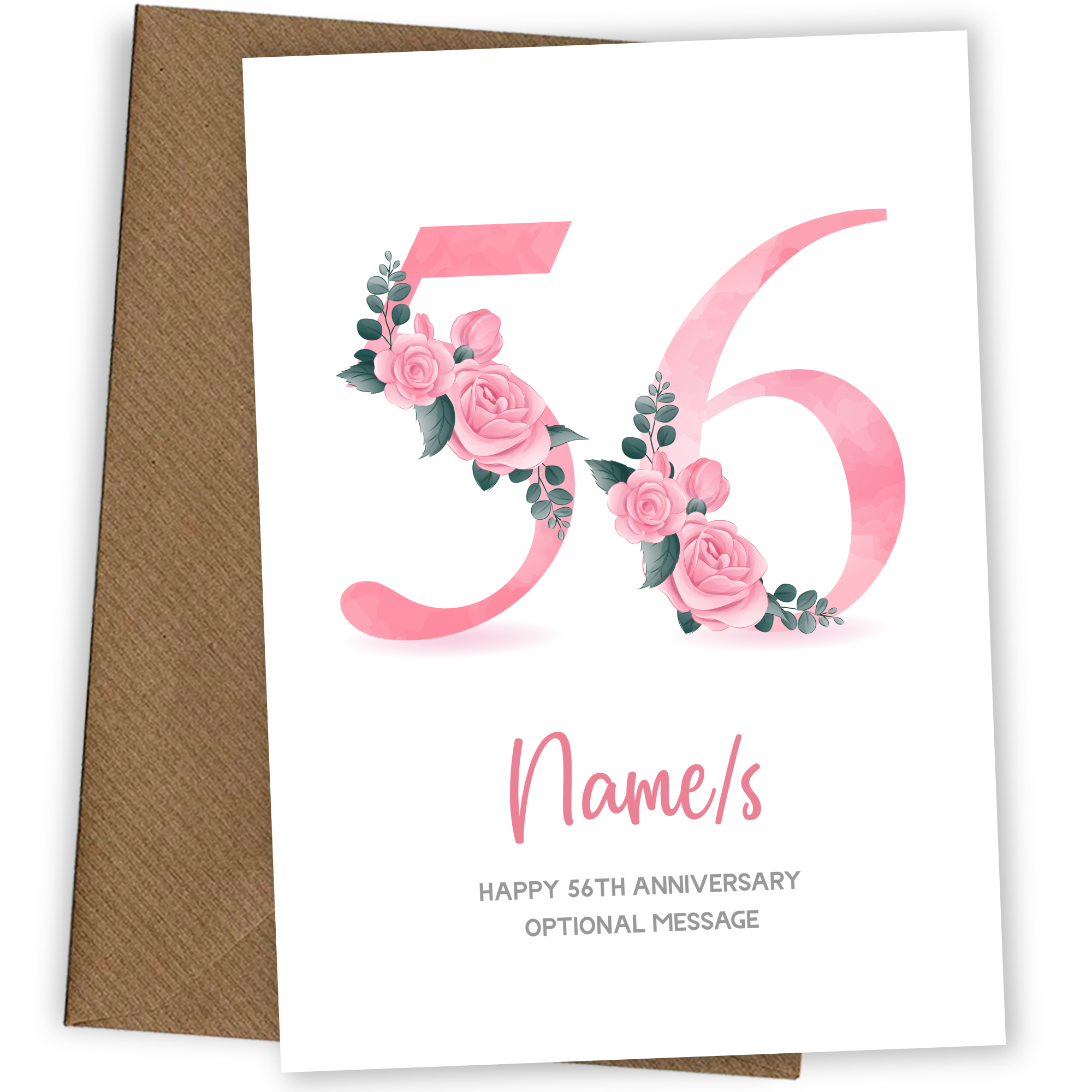 56th Anniversary Card for Wife Husband - Floral Number 56