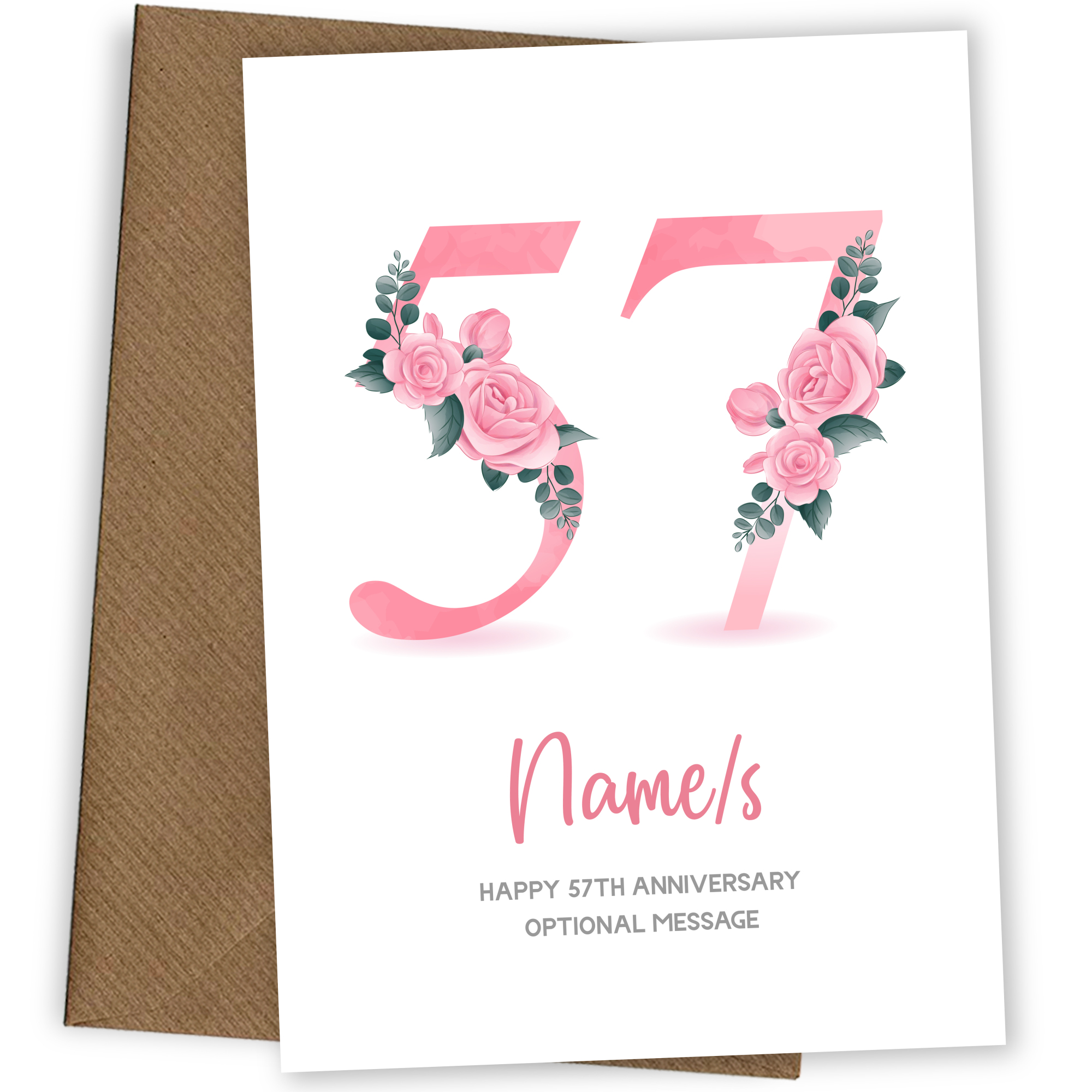 57th Anniversary Card for Wife Husband - Floral Number 57