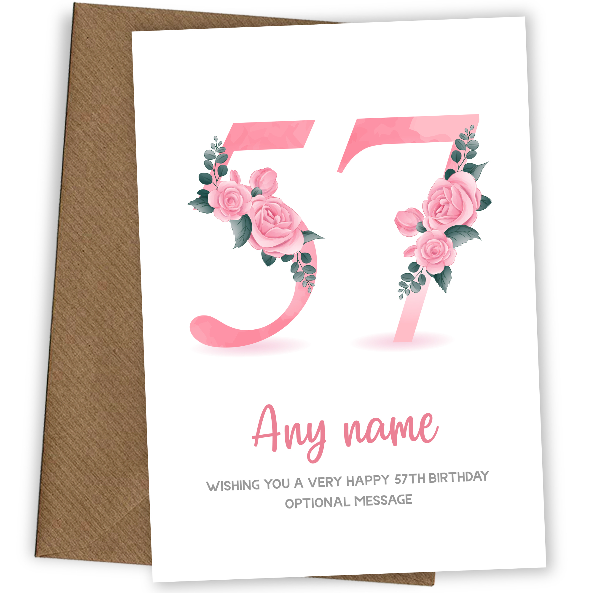Personalised 57th Birthday Card for Women - Floral Greeting Cards