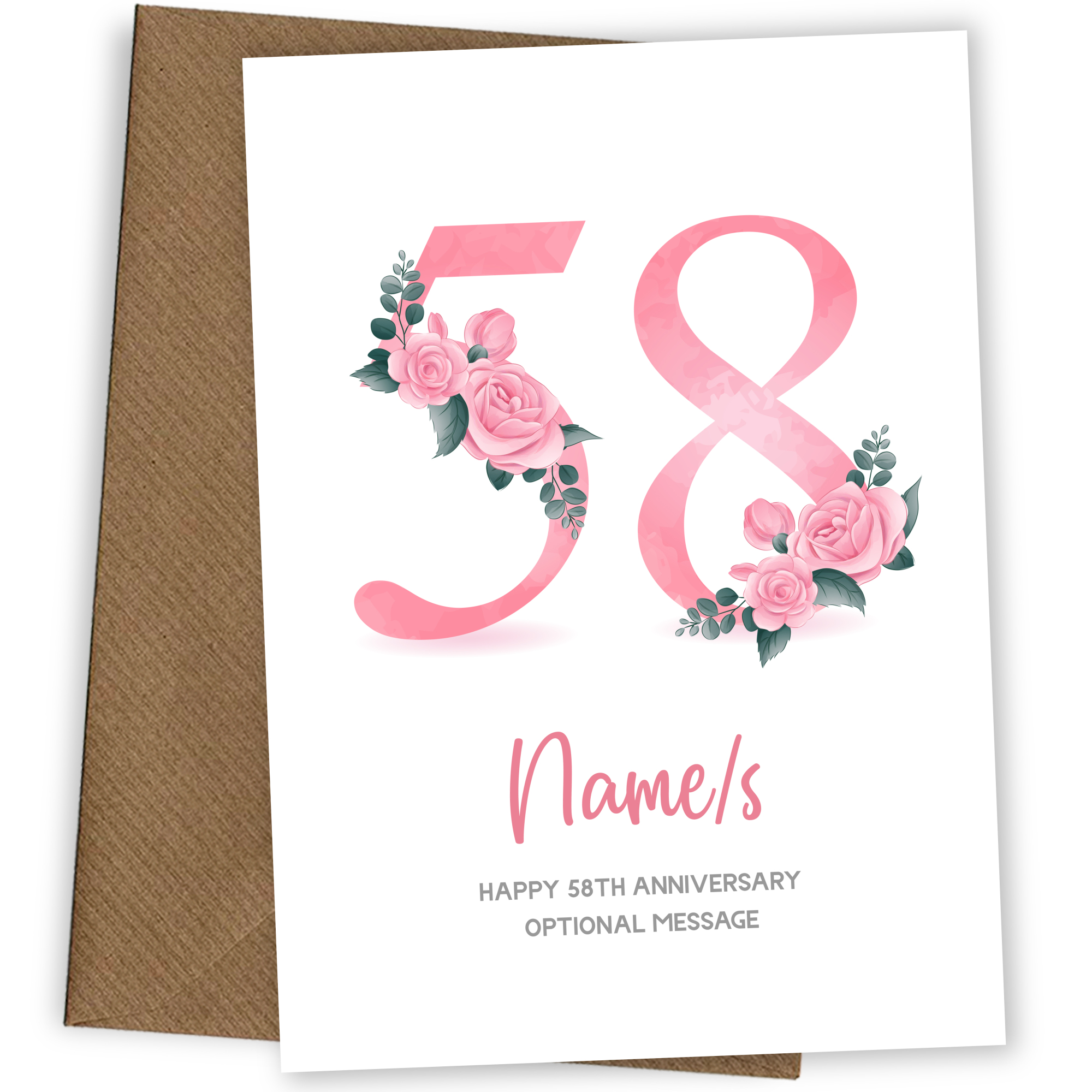 58th Anniversary Card for Wife Husband - Floral Number 58