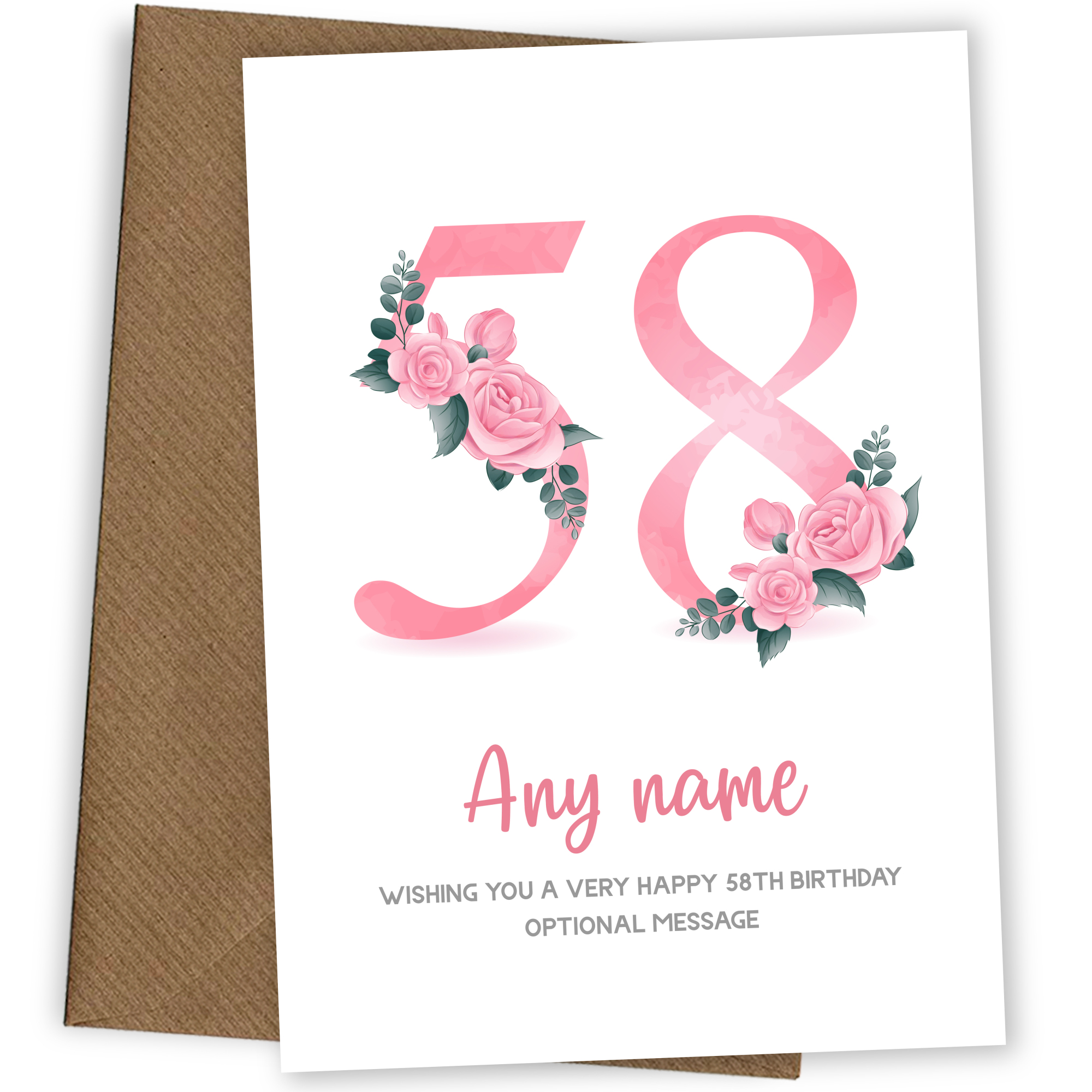 Personalised 58th Birthday Card for Women - Floral Greeting Cards