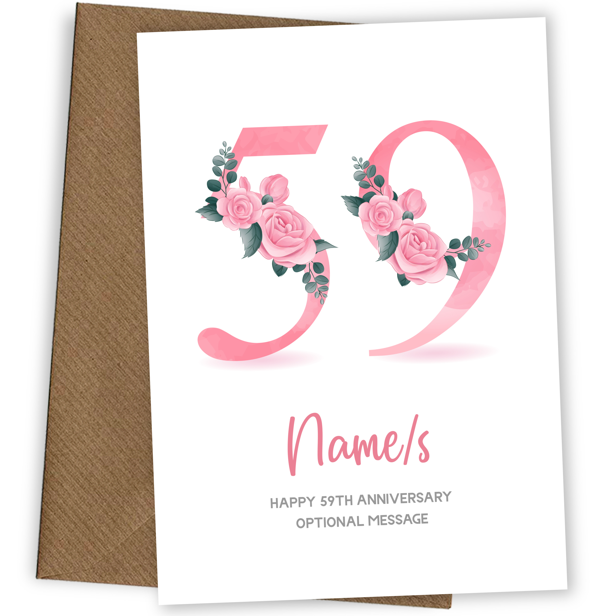 59th Anniversary Card for Wife Husband - Floral Number 59