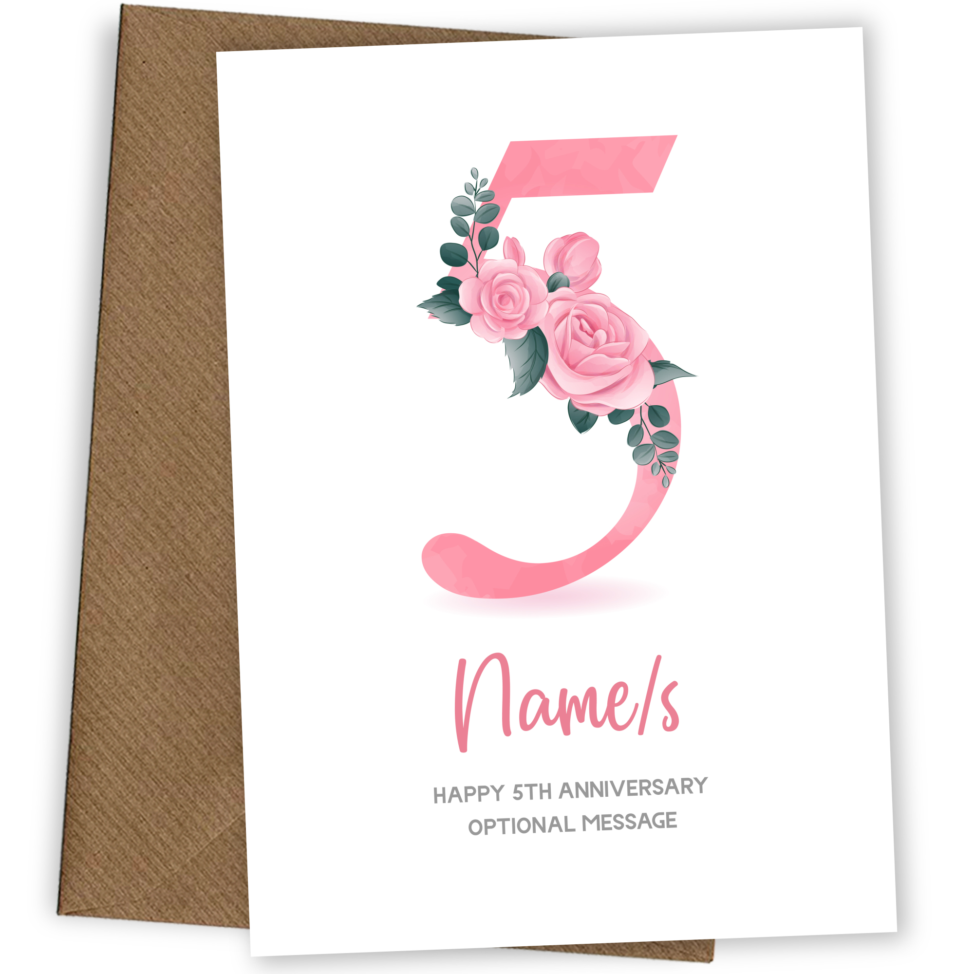 5th Anniversary Card for Wife Husband - Floral Number 5