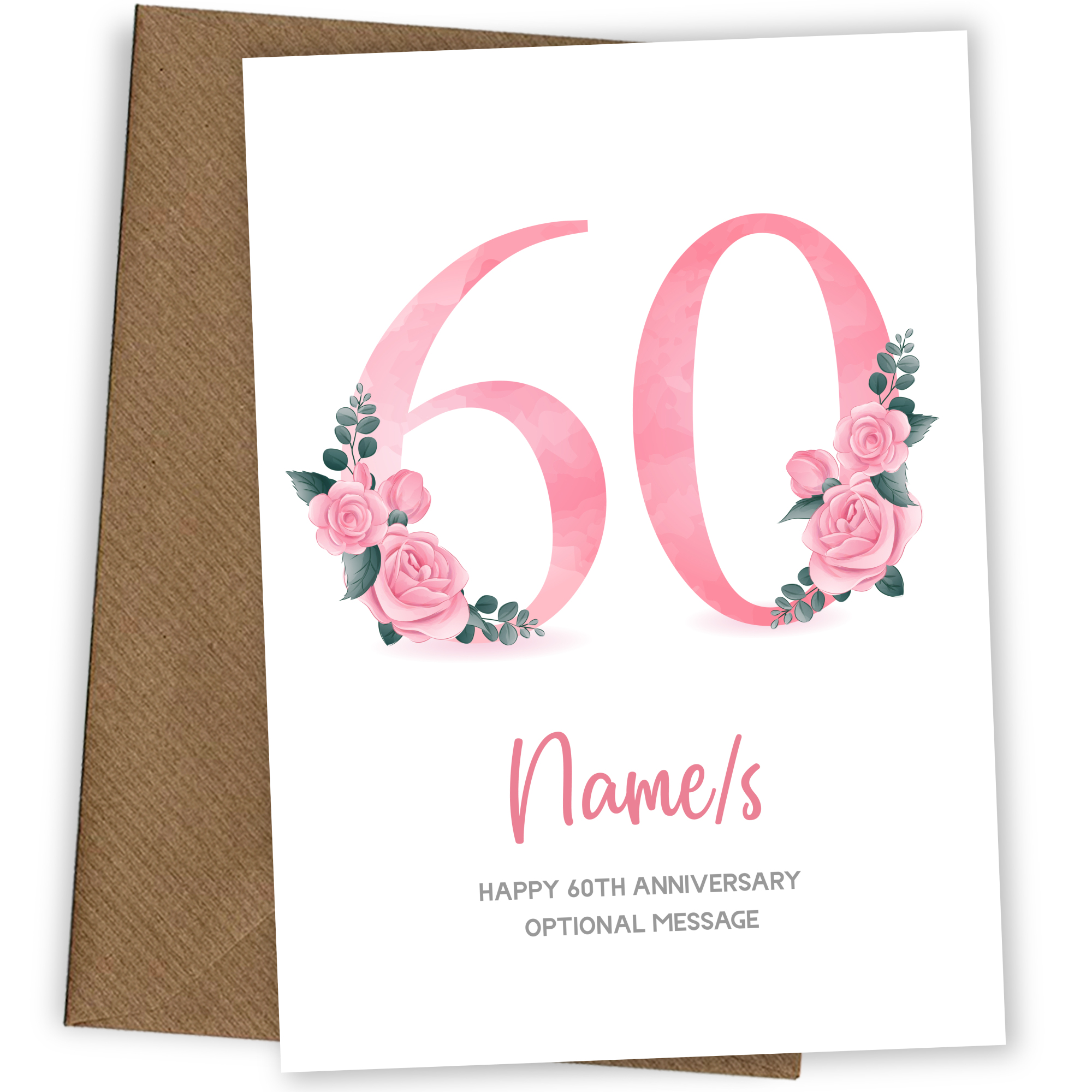 60th Anniversary Card for Wife Husband - Floral Number 60