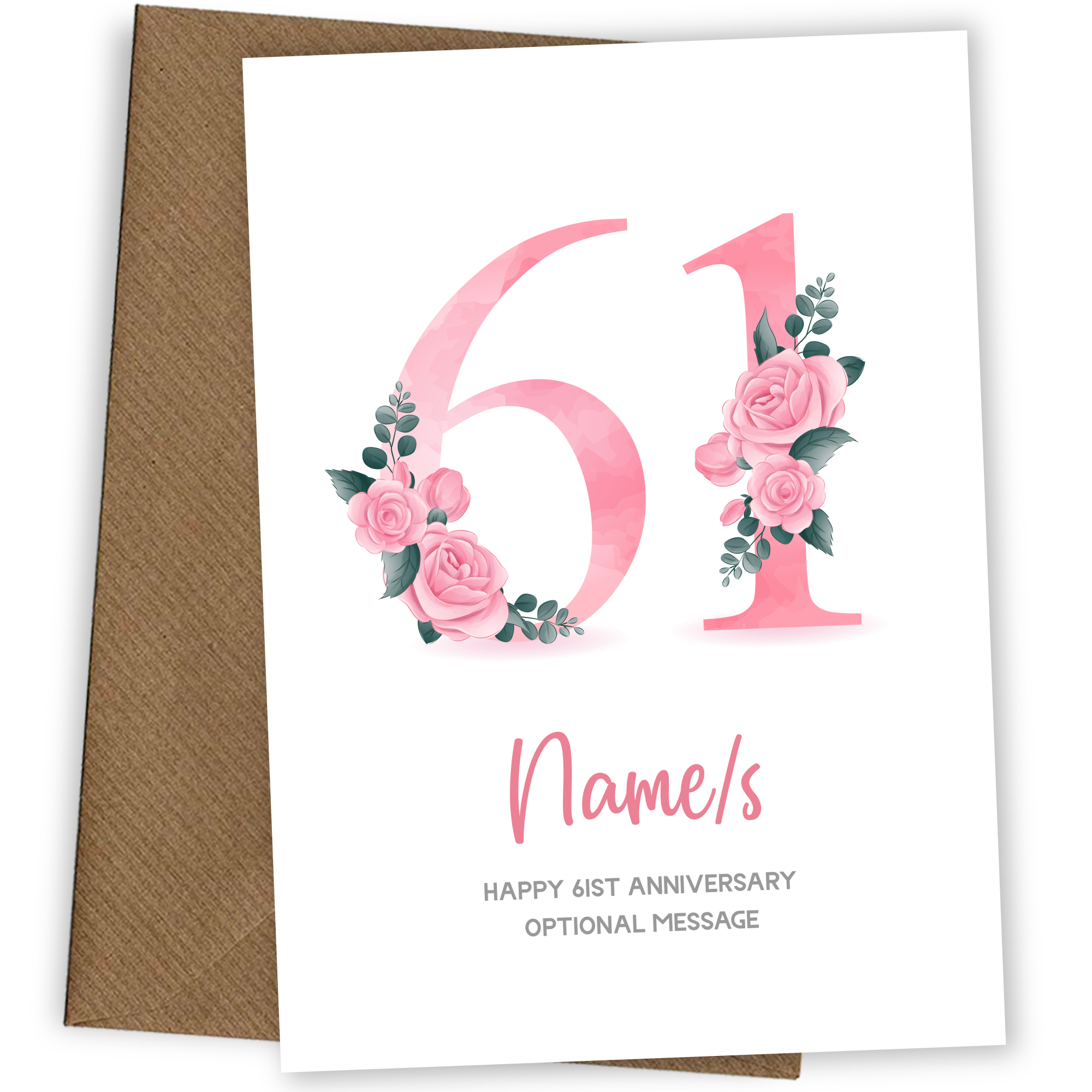 61st Anniversary Card for Wife Husband - Floral Number 61