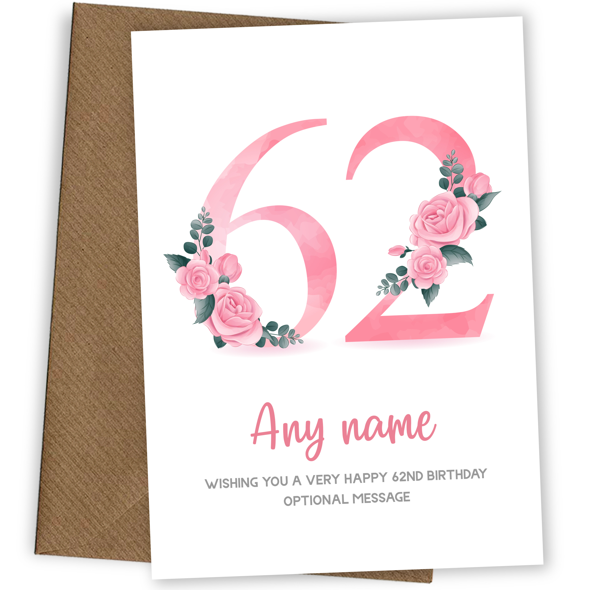 Personalised 62nd Birthday Card for Women - Floral Greeting Cards