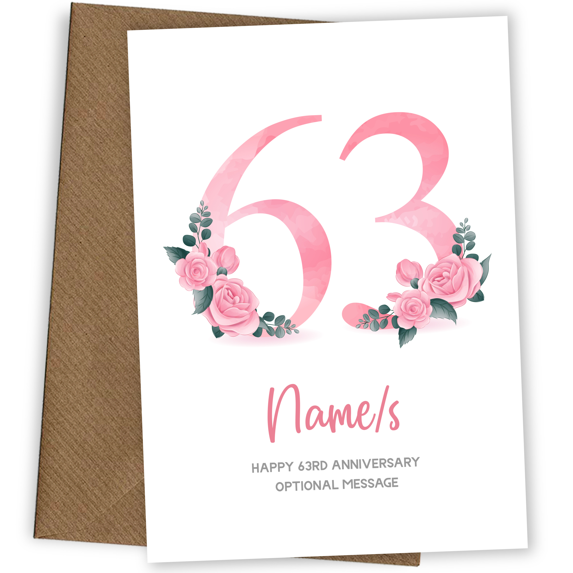 63rd Anniversary Card for Wife Husband - Floral Number 63