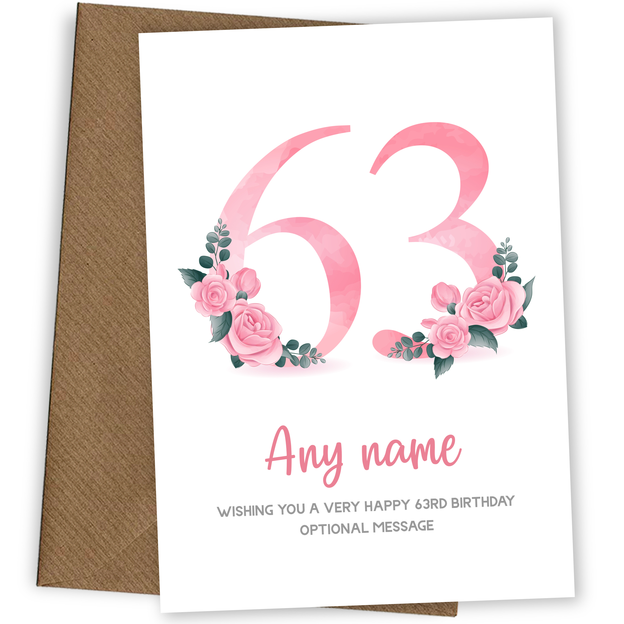 Personalised 63rd Birthday Card for Women - Floral Greeting Cards