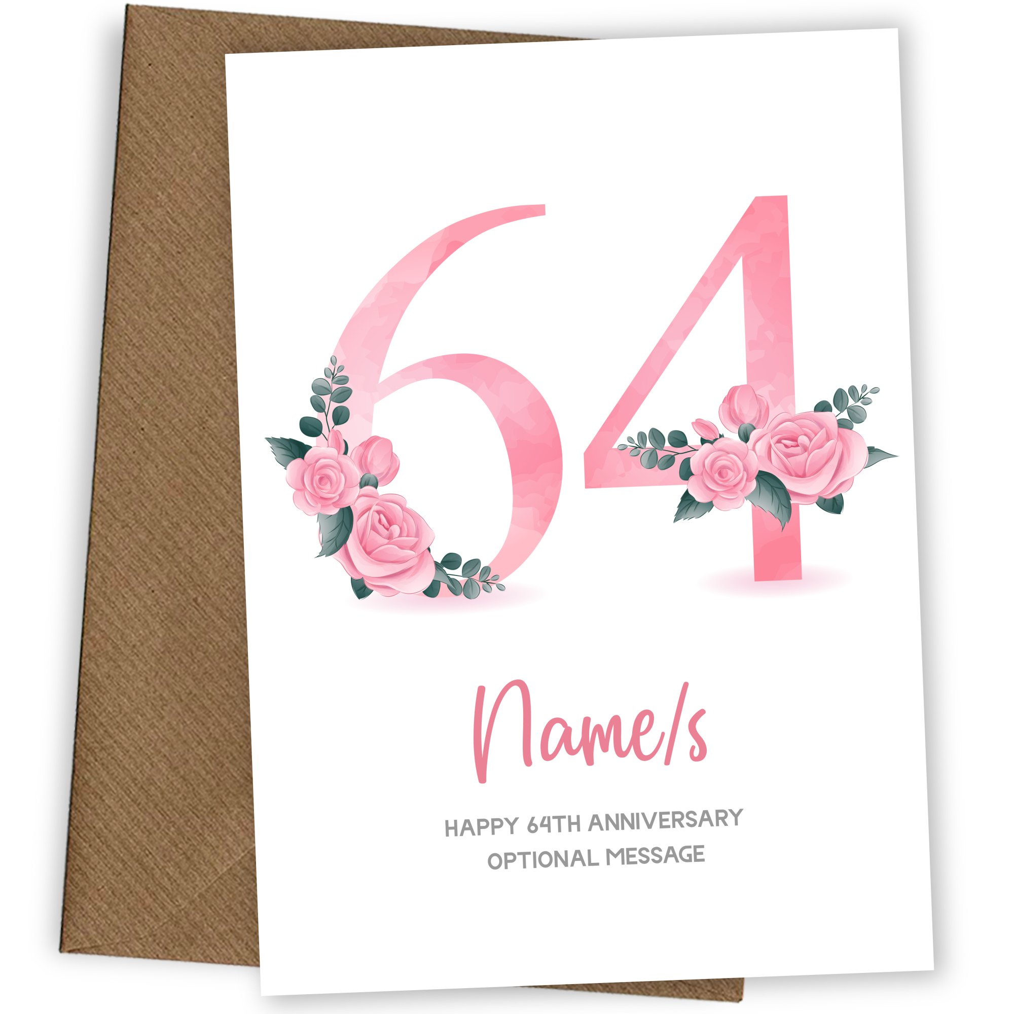 64th Anniversary Card for Wife Husband - Floral Number 64