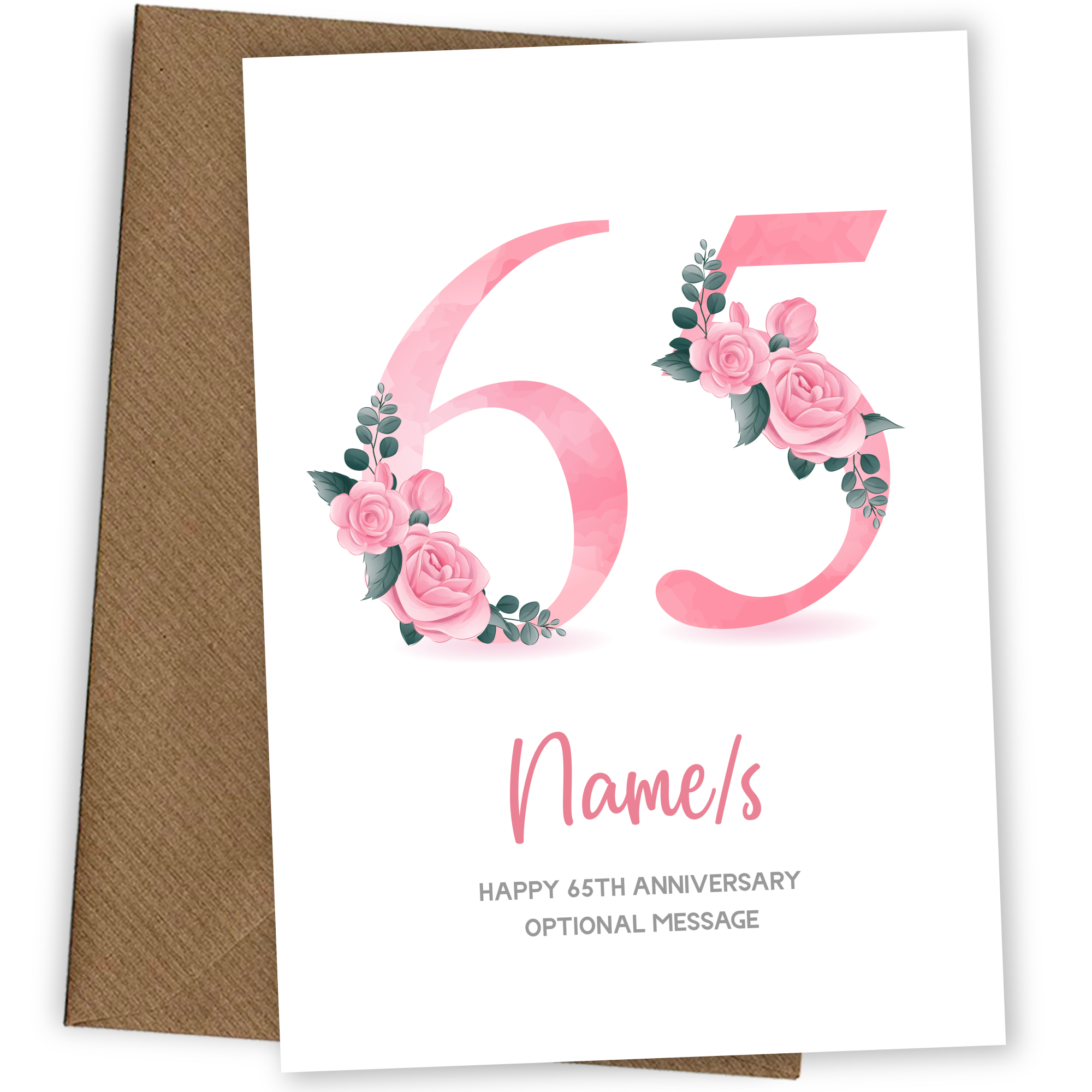 65th Anniversary Card for Wife Husband - Floral Number 65