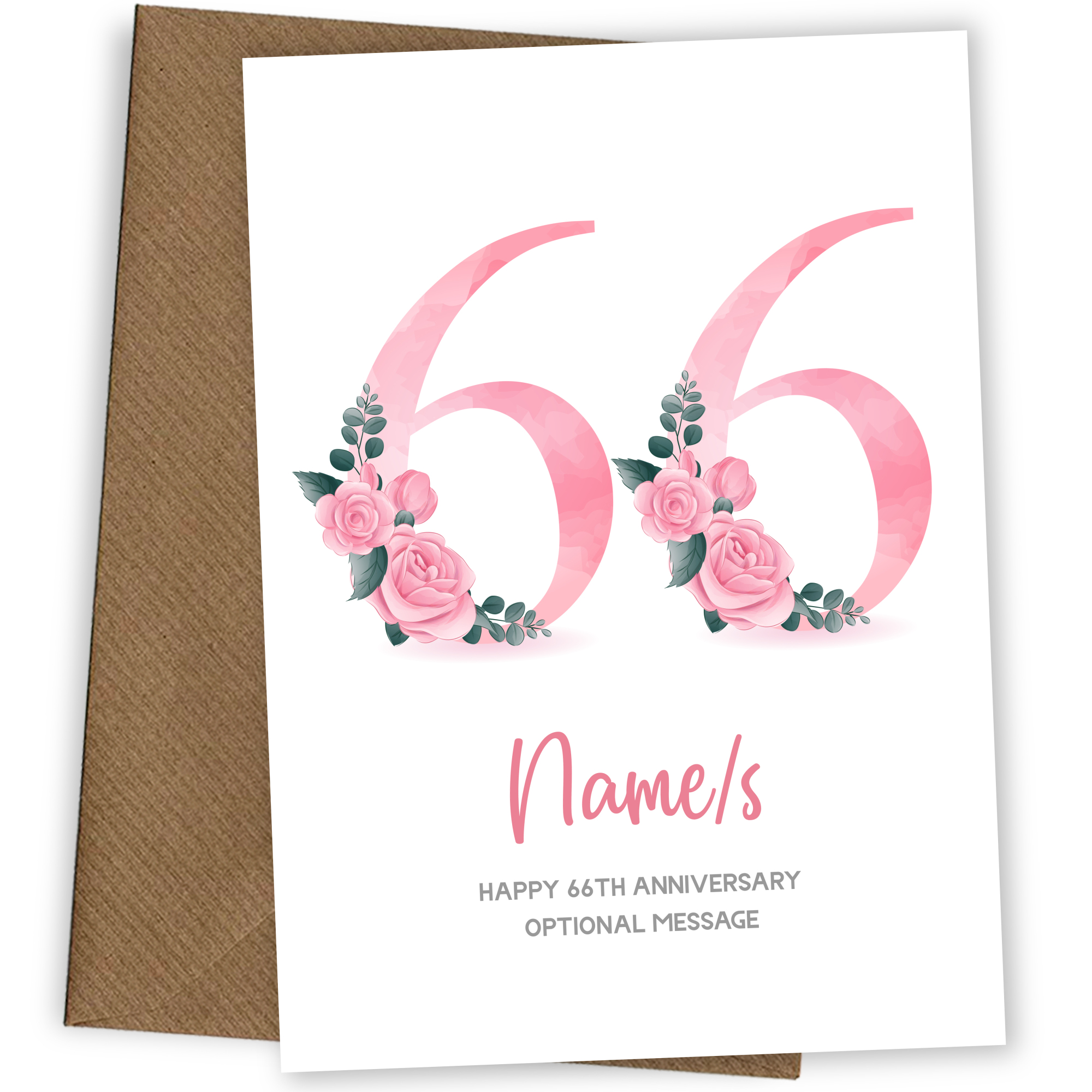 66th Anniversary Card for Wife Husband - Floral Number 66