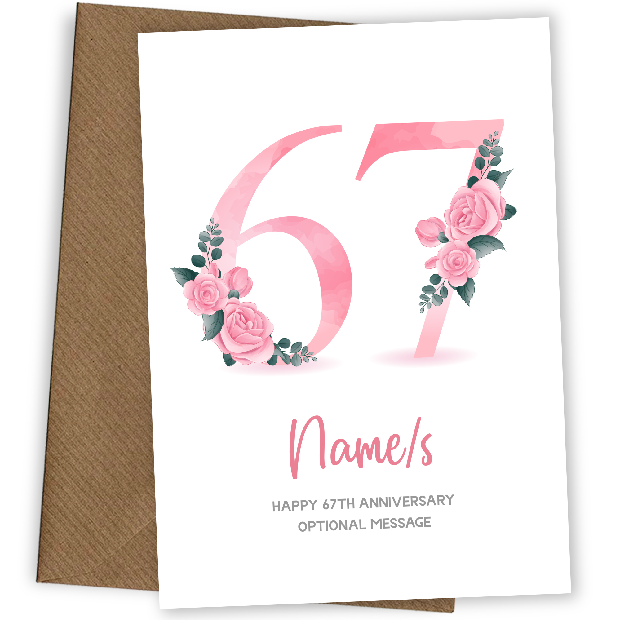 67th Anniversary Card for Wife Husband - Floral Number 67