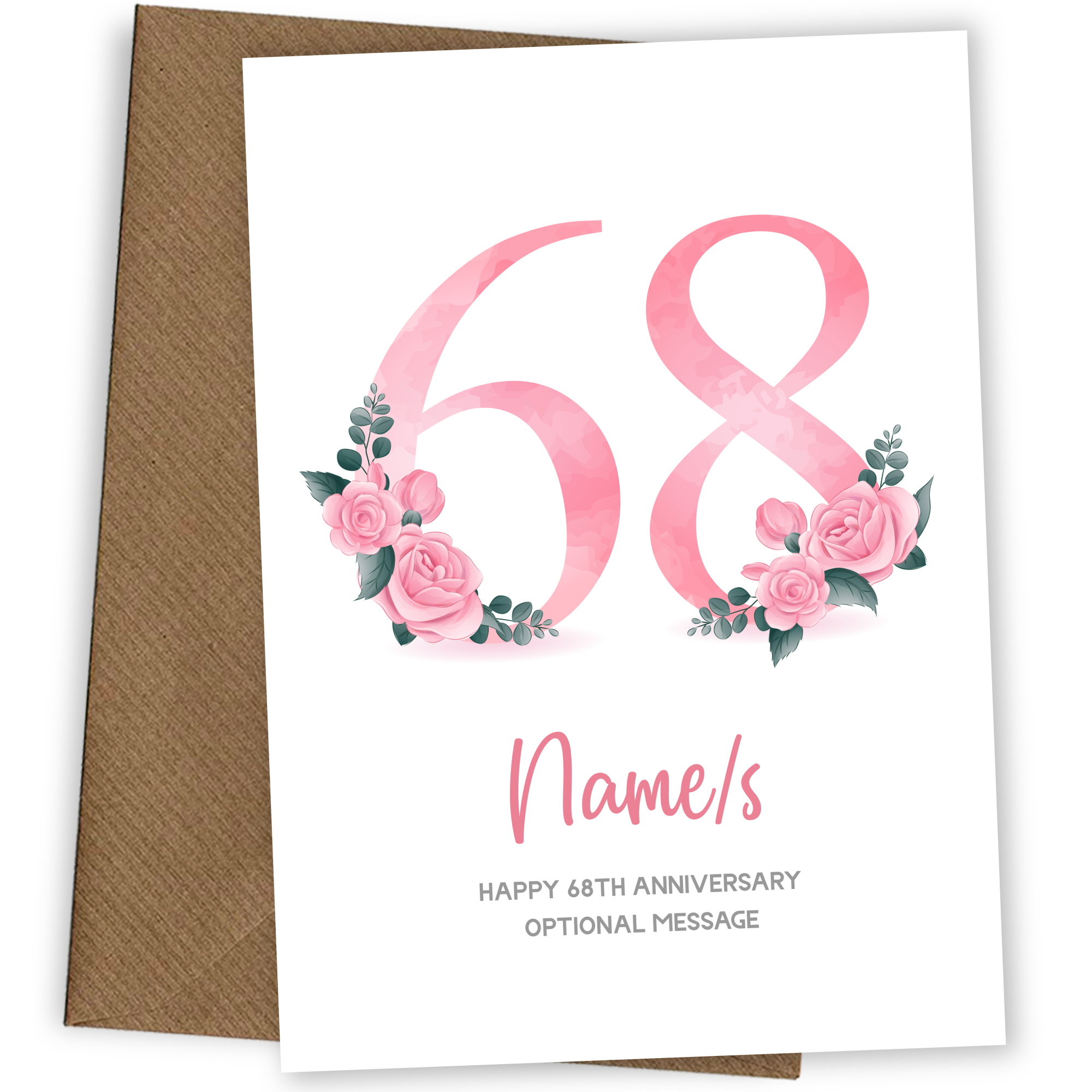 68th Anniversary Card for Wife Husband - Floral Number 68
