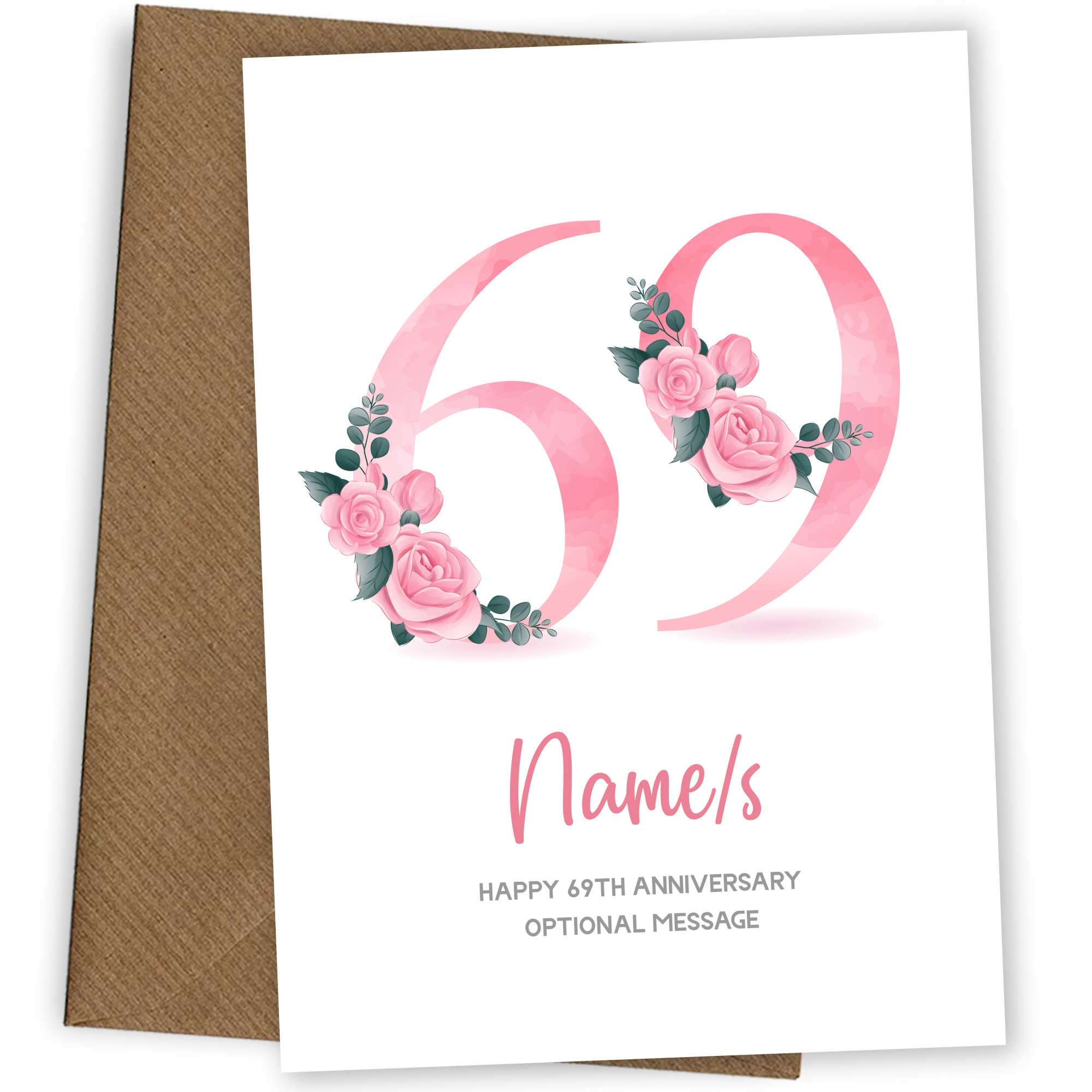 69th Anniversary Card for Wife Husband - Floral Number 69
