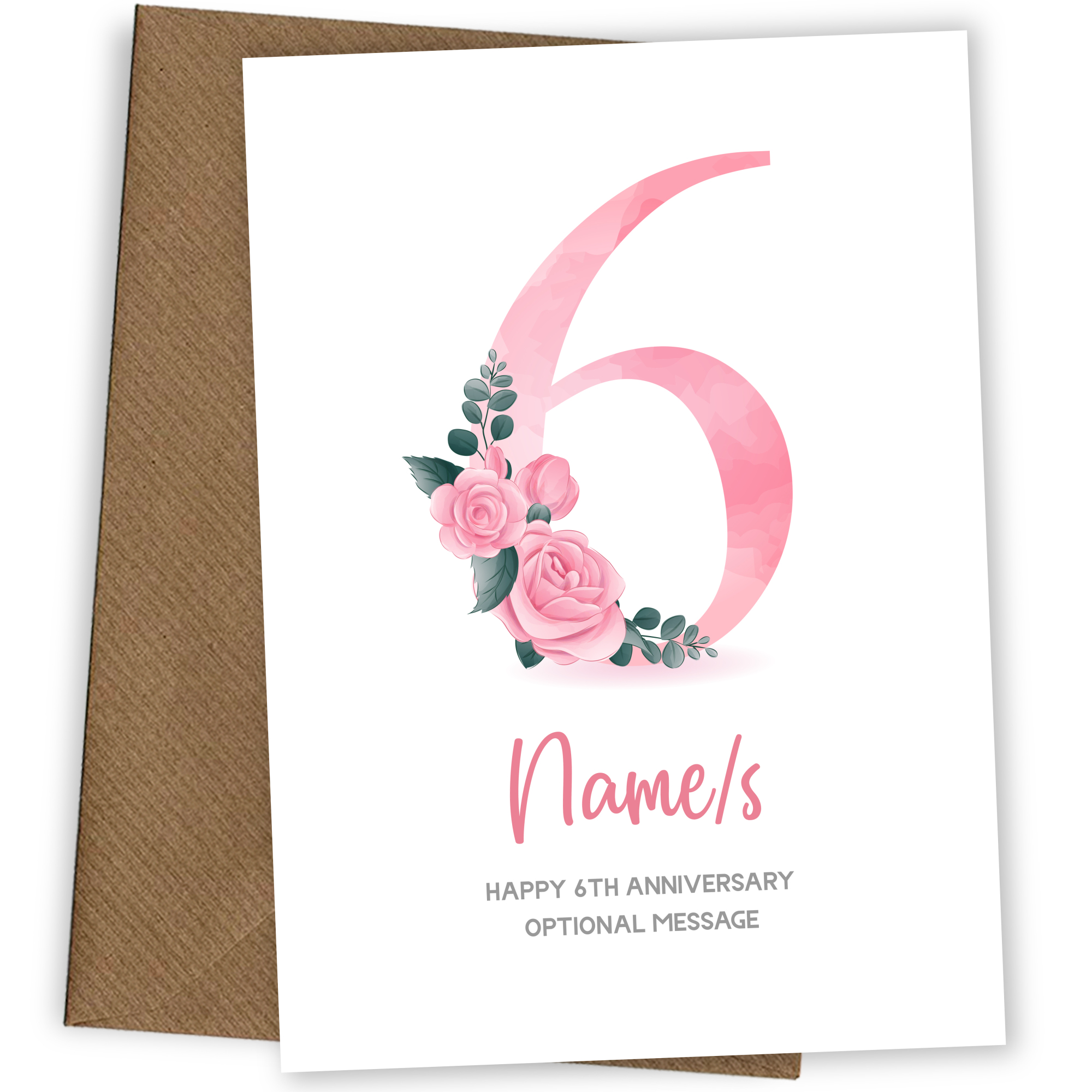 6th Anniversary Card for Wife Husband - Floral Number 6