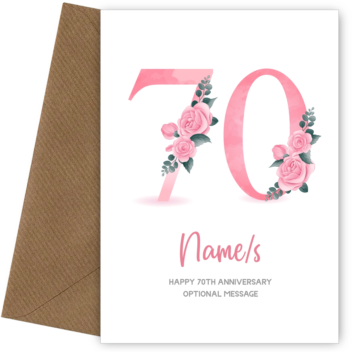 70th Anniversary Card for Wife Husband - Floral Number 70
