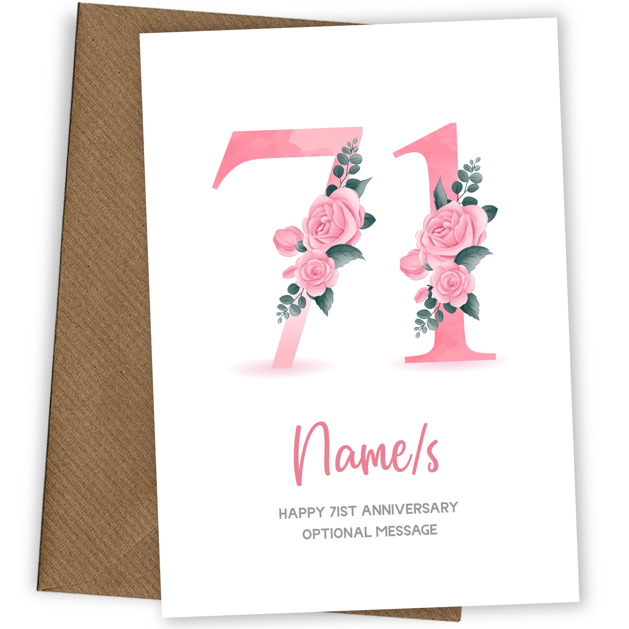 71st Anniversary Card for Wife Husband - Floral Number 71