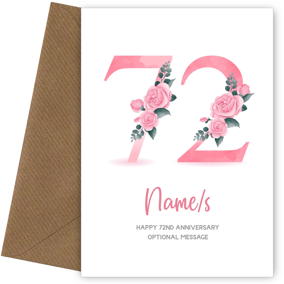 72nd Anniversary Card for Wife Husband - Floral Number 72