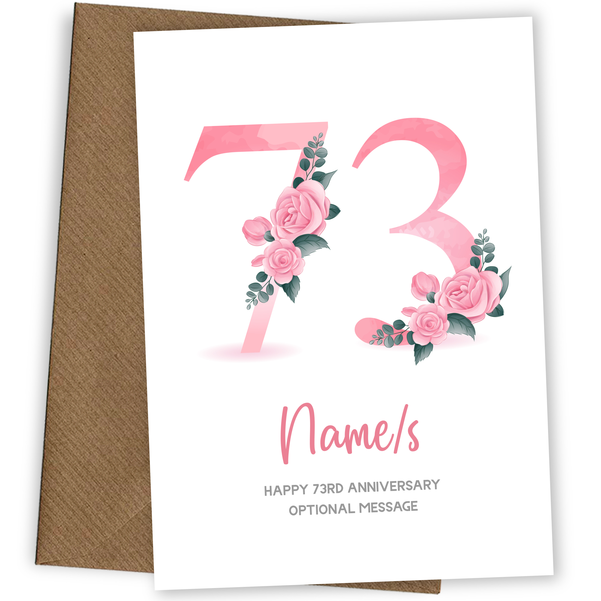73rd Anniversary Card for Wife Husband - Floral Number 73