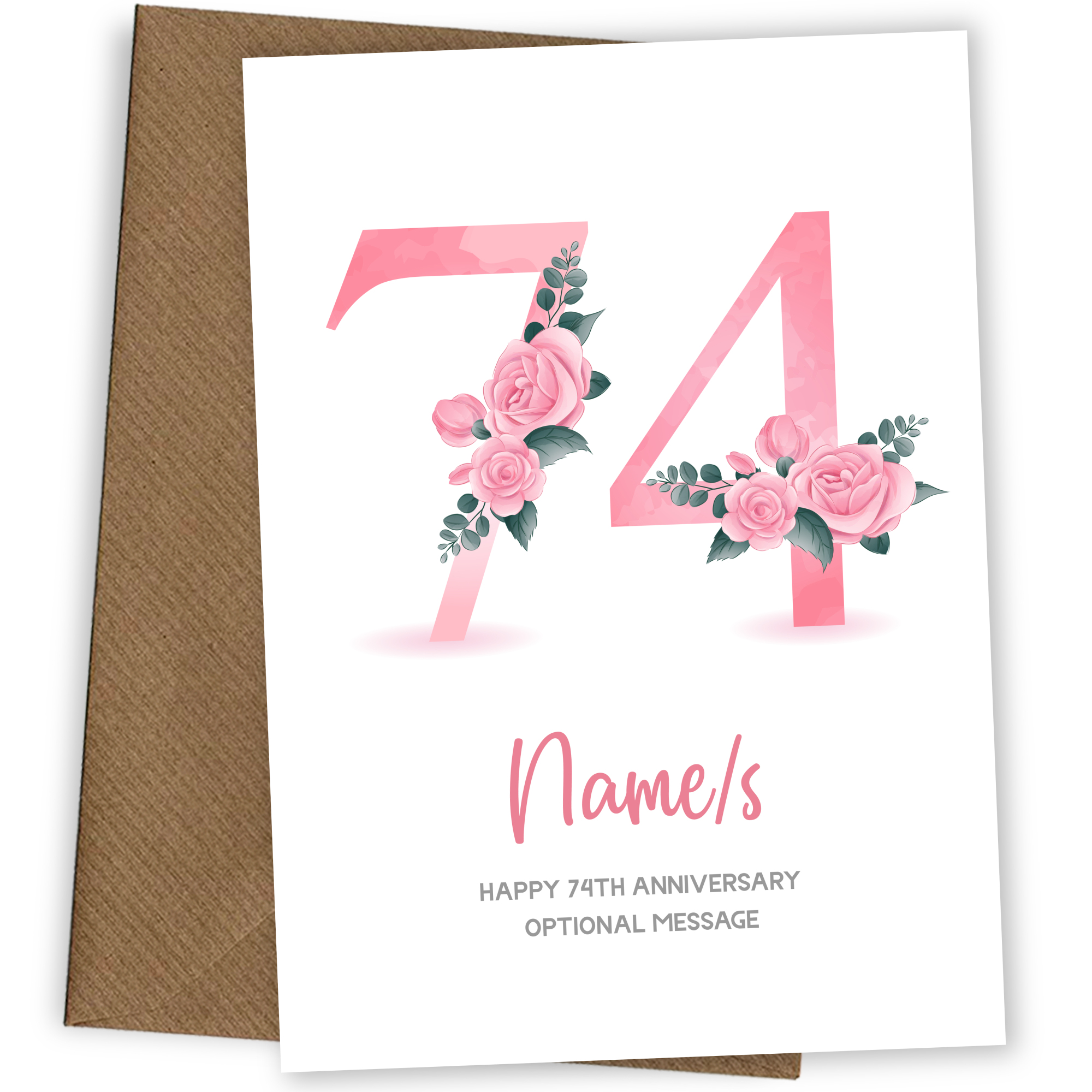 74th Anniversary Card for Wife Husband - Floral Number 74