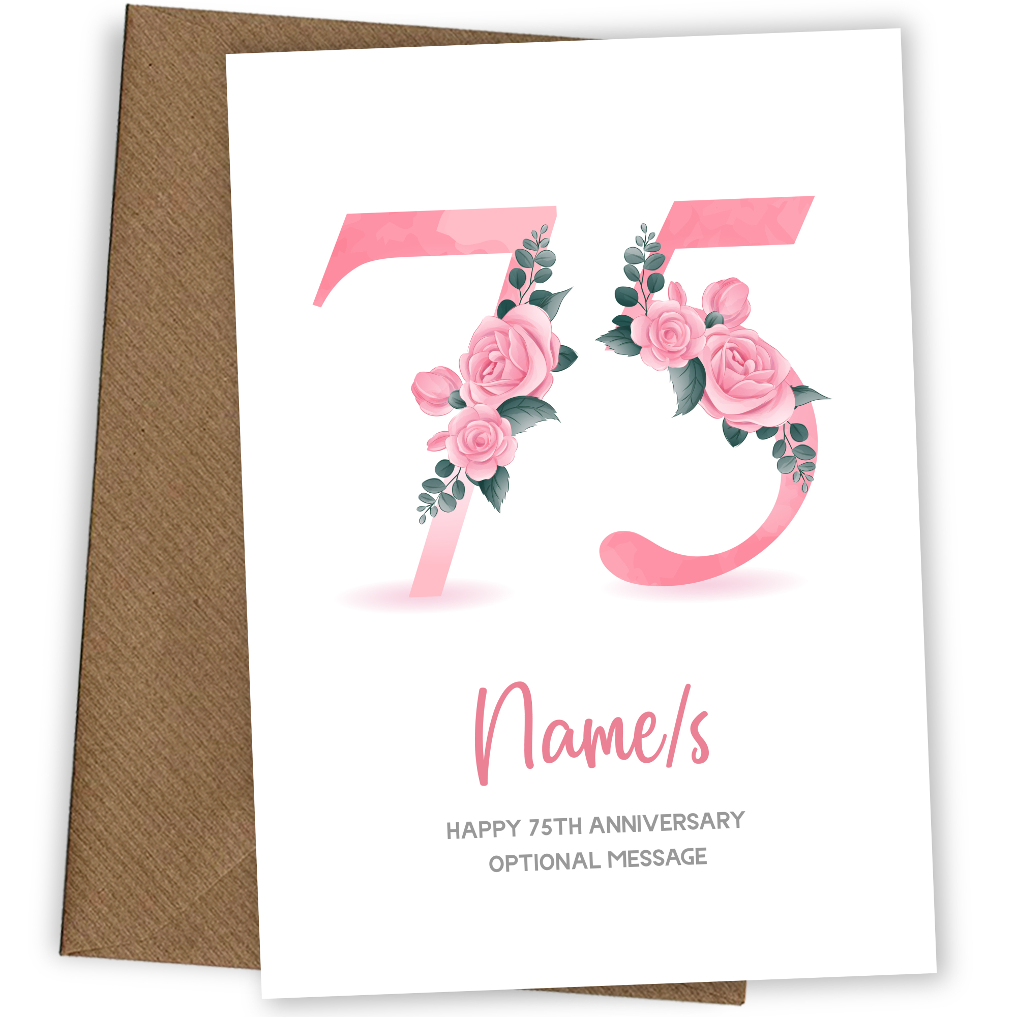 75th Anniversary Card for Wife Husband - Floral Number 75