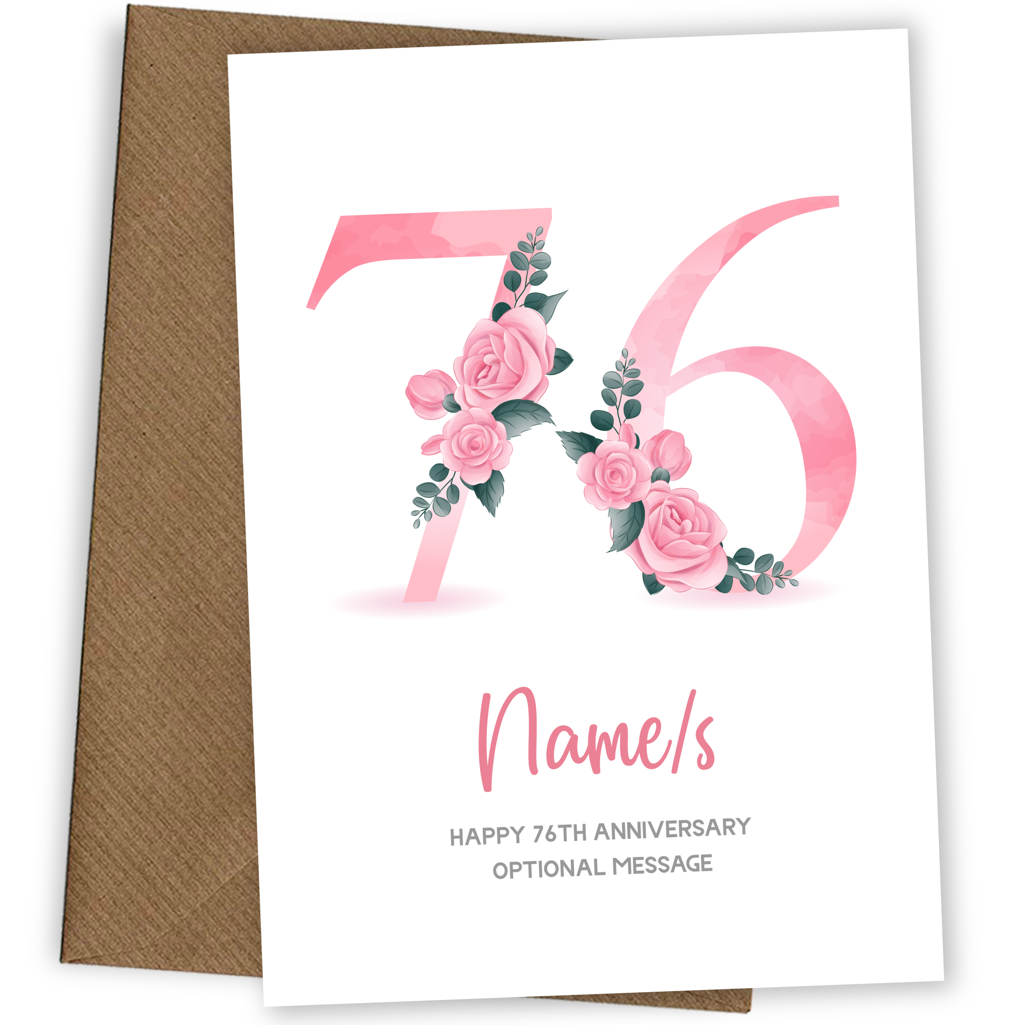 76th Anniversary Card for Wife Husband - Floral Number 76