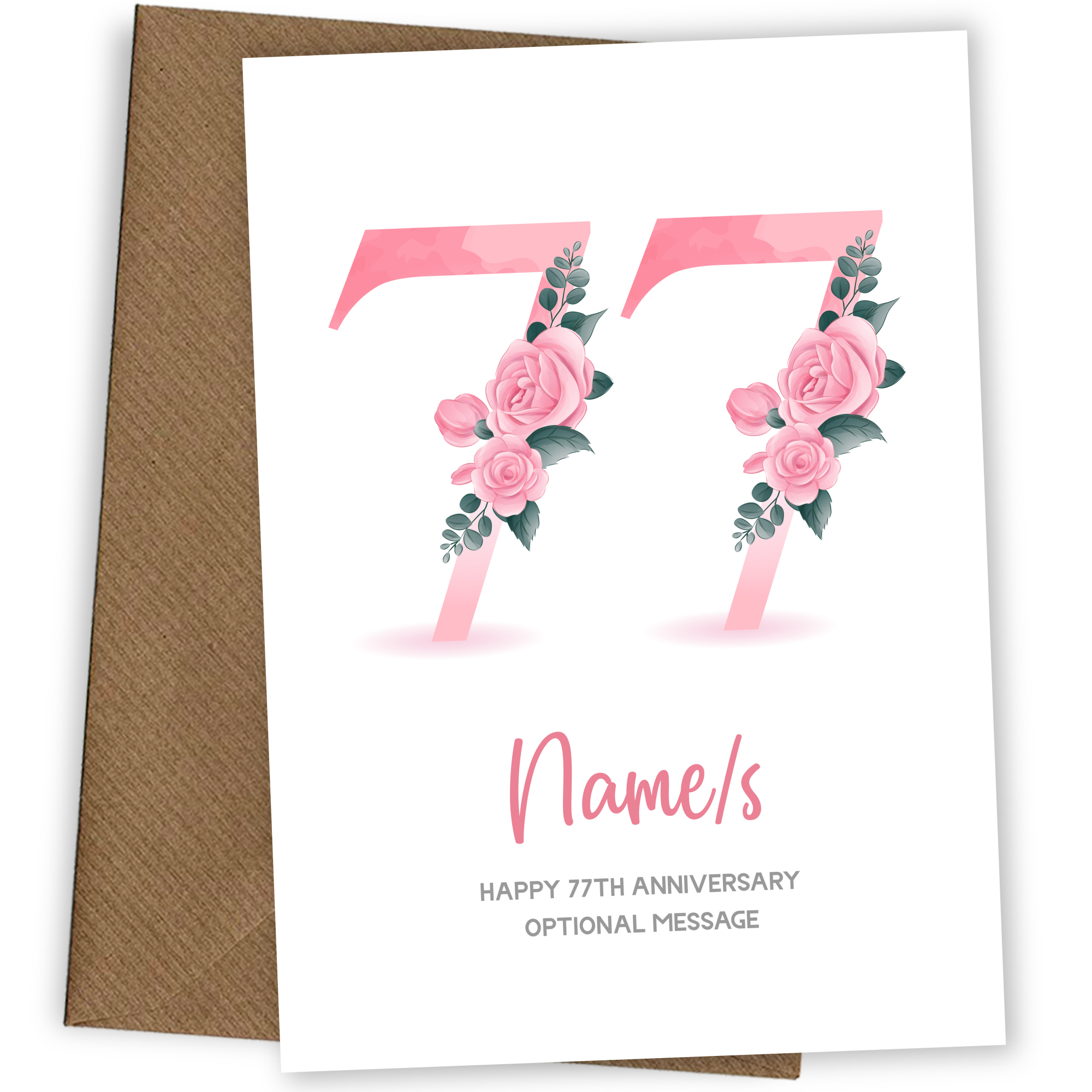 77th Anniversary Card for Wife Husband - Floral Number 77