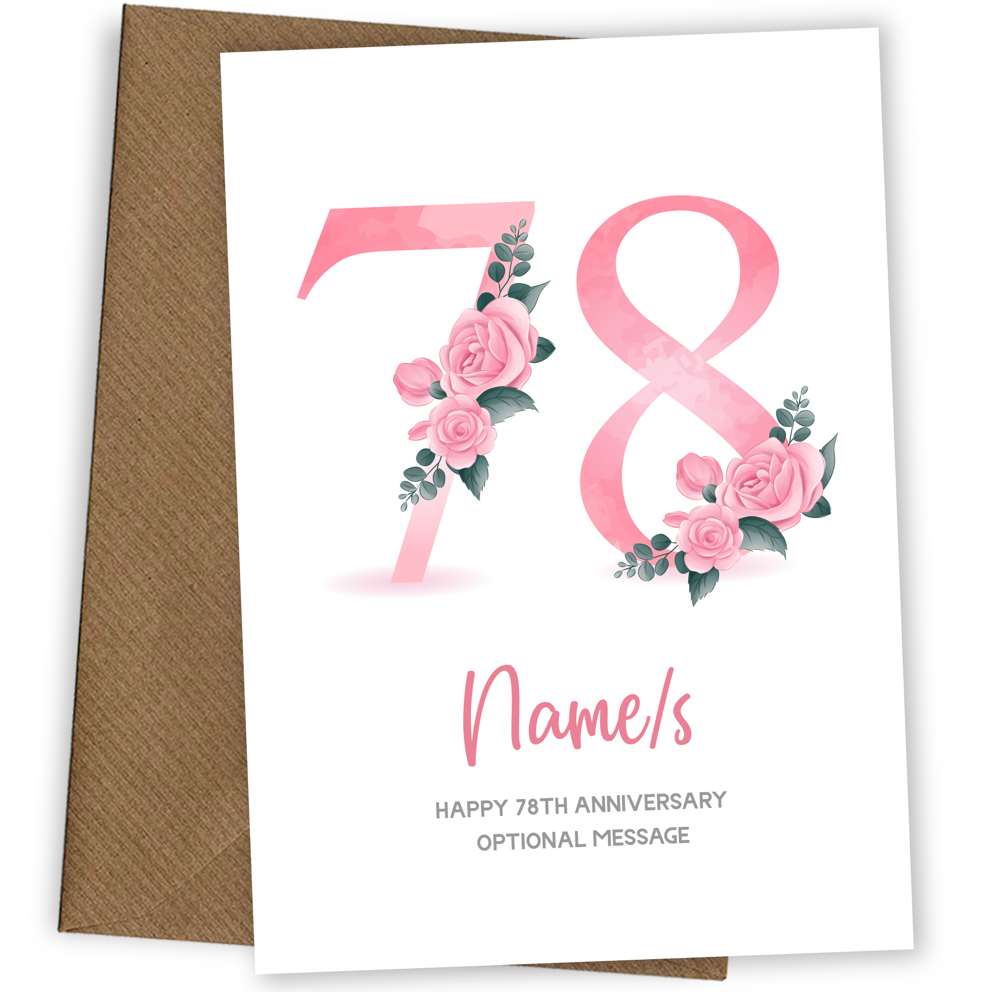 78th Anniversary Card for Wife Husband - Floral Number 78