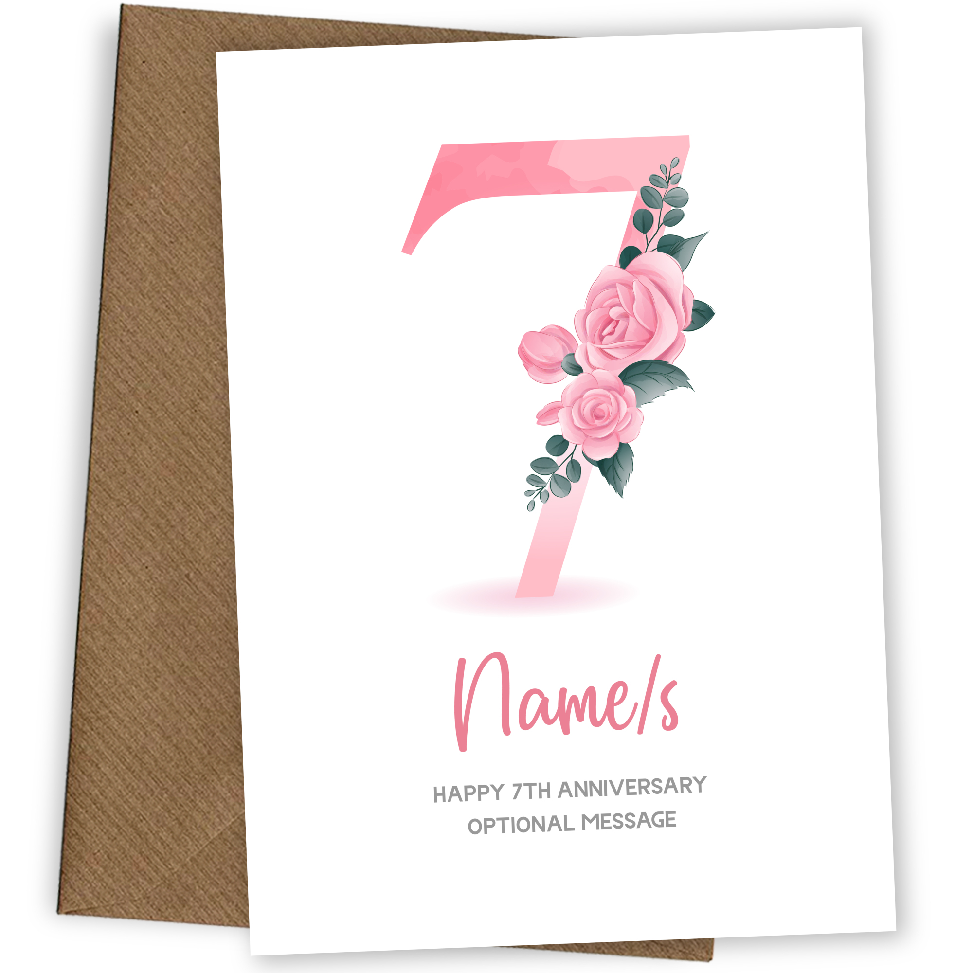 7th Anniversary Card for Wife Husband - Floral Number 7