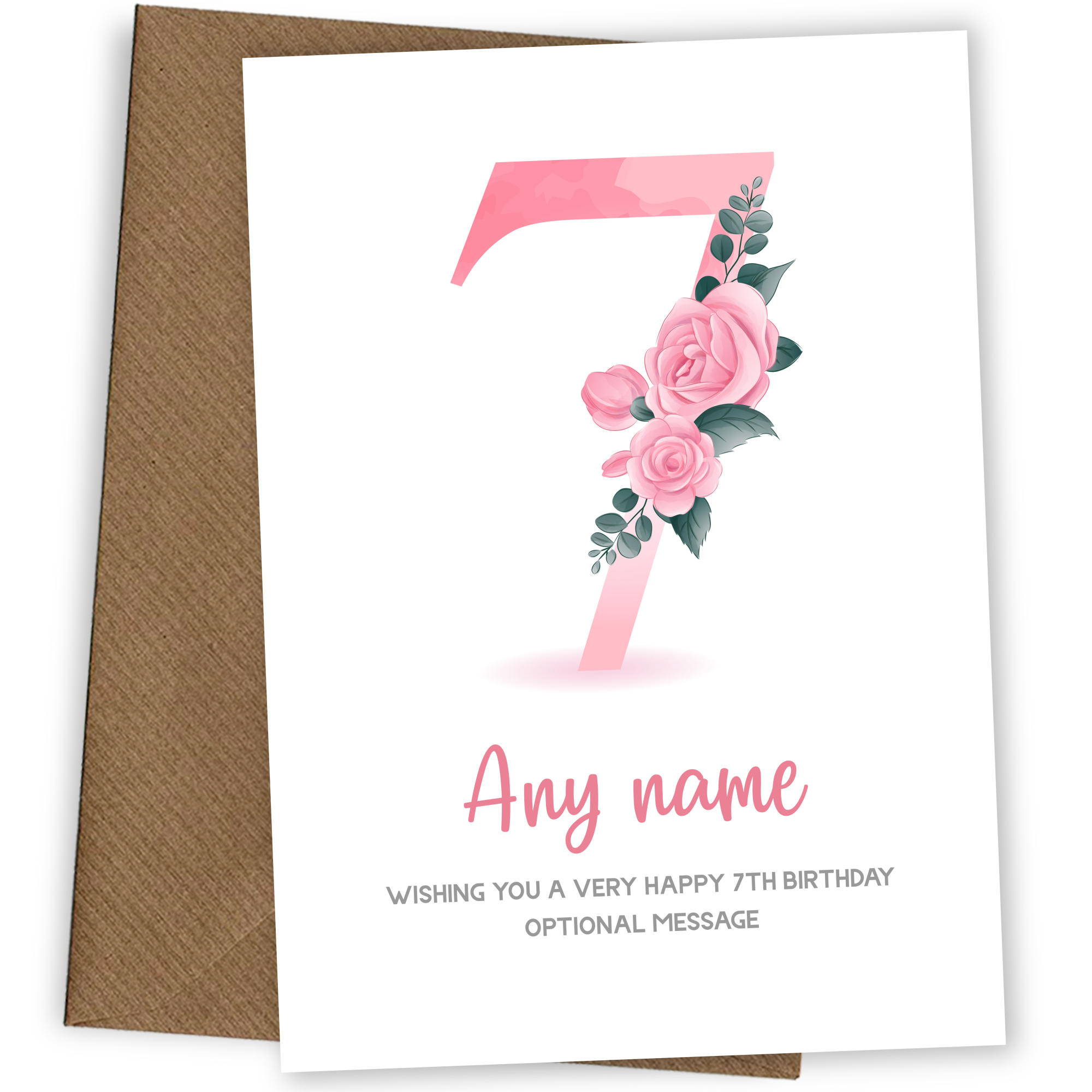 Personalised 7th Birthday Card for Girl - Floral Greeting Cards