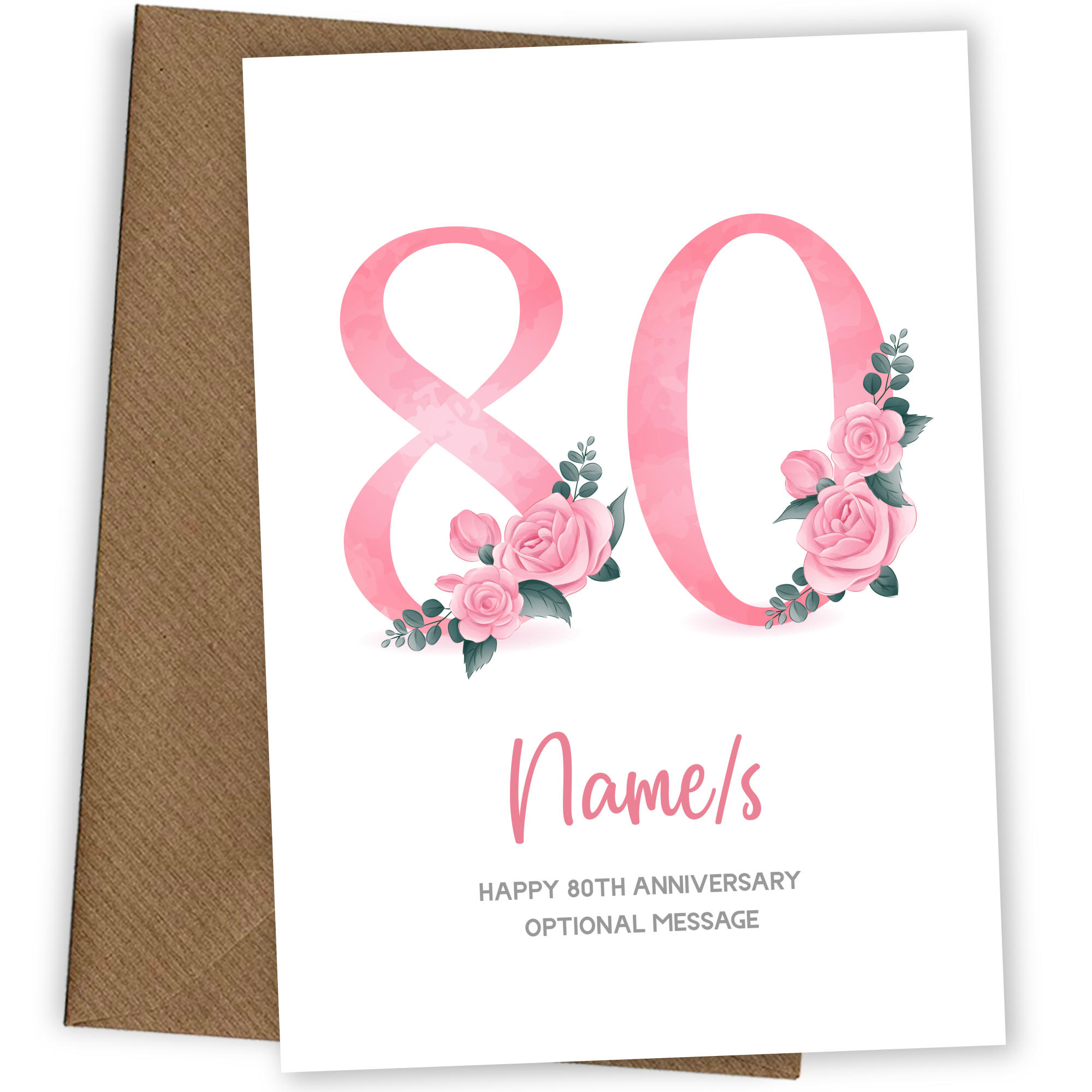 80th Anniversary Card for Wife Husband - Floral Number 80