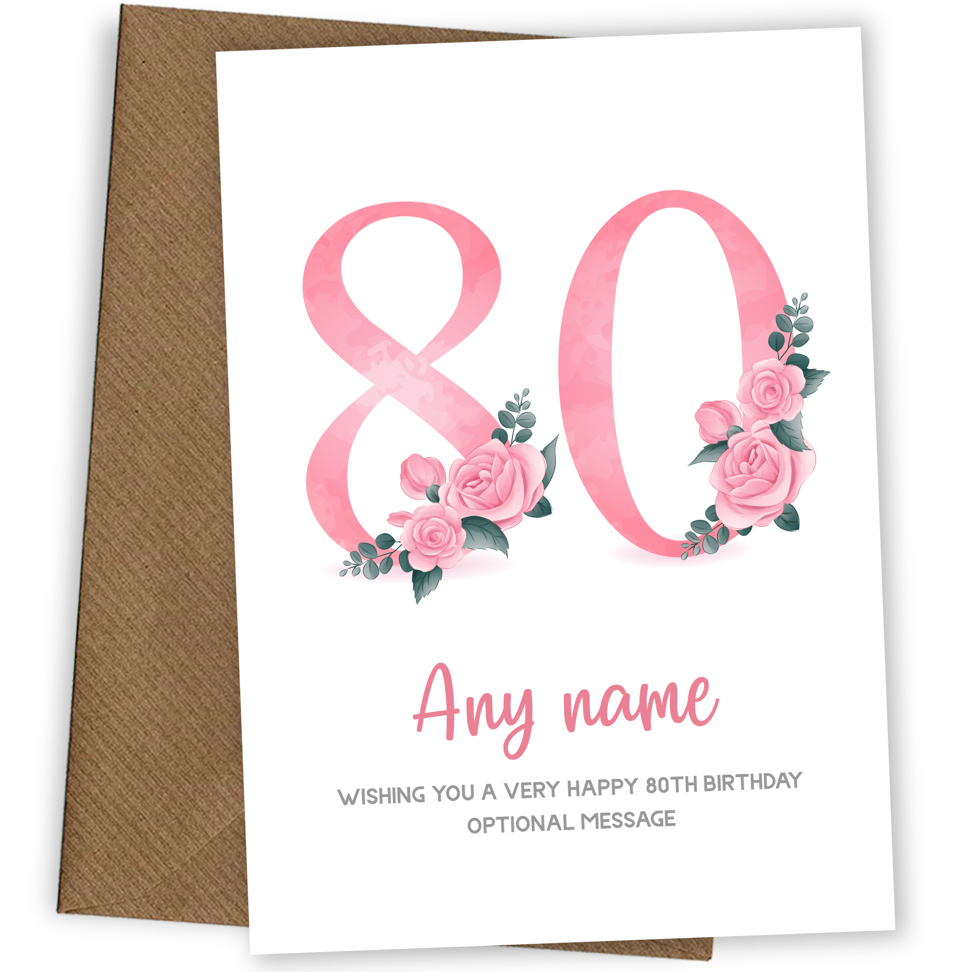 Personalised 80th Birthday Card for Women - Floral Greeting Cards