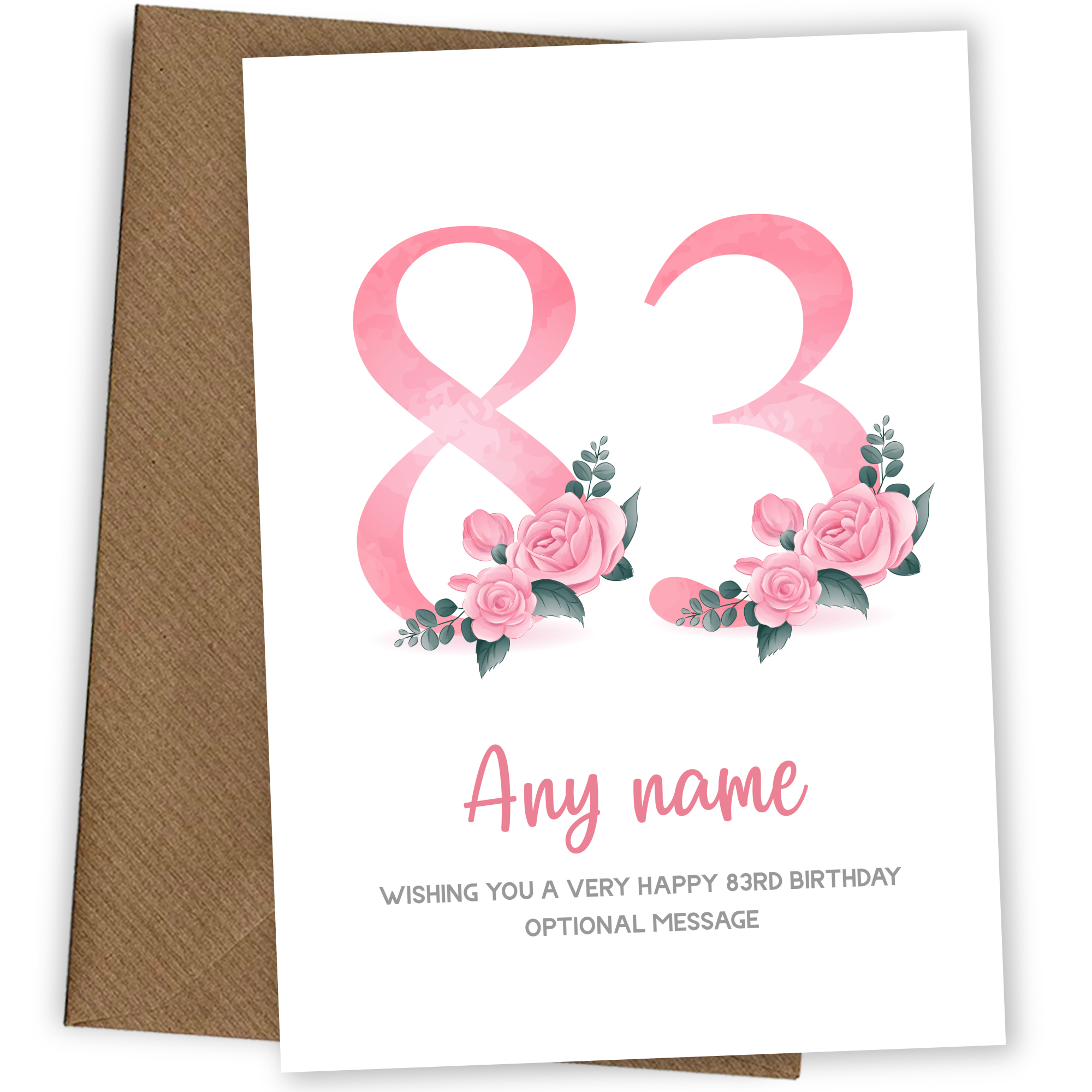 Personalised 83rd Birthday Card for Women - Floral Greeting Cards