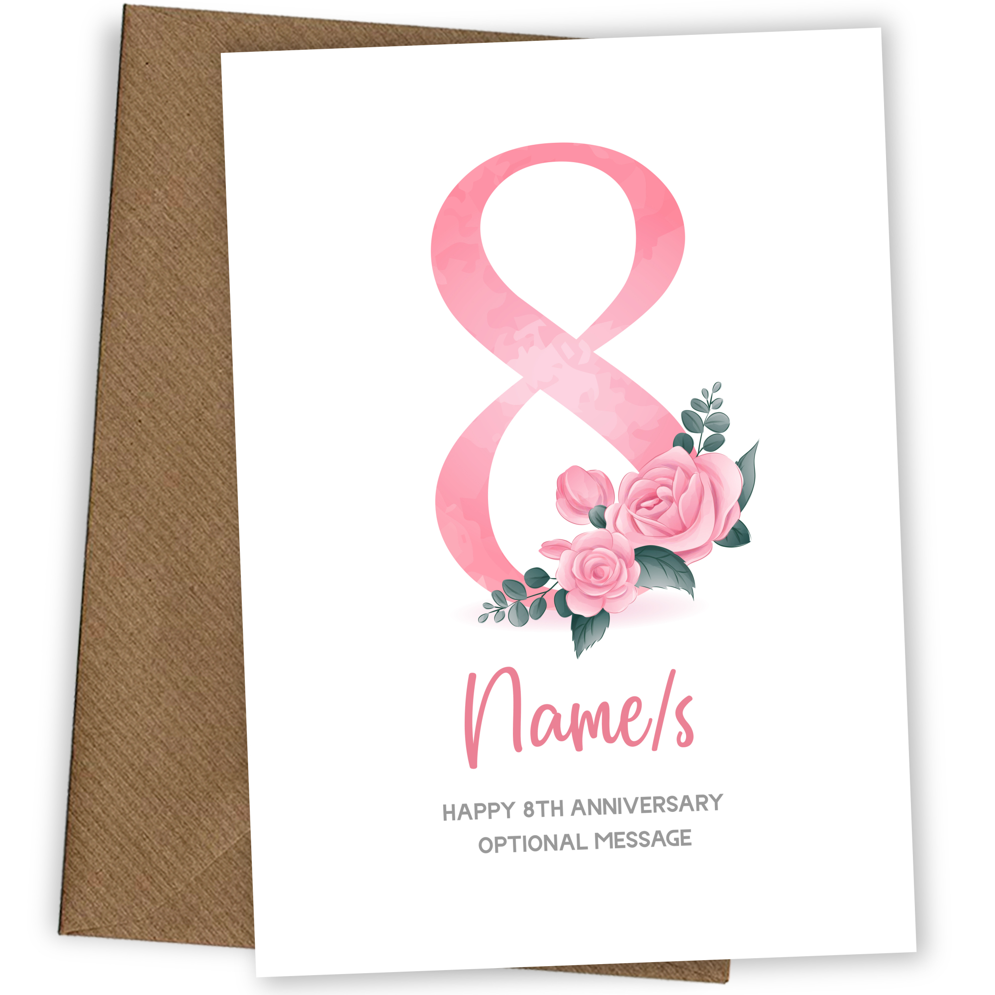 8th Anniversary Card for Wife Husband - Floral Number 8