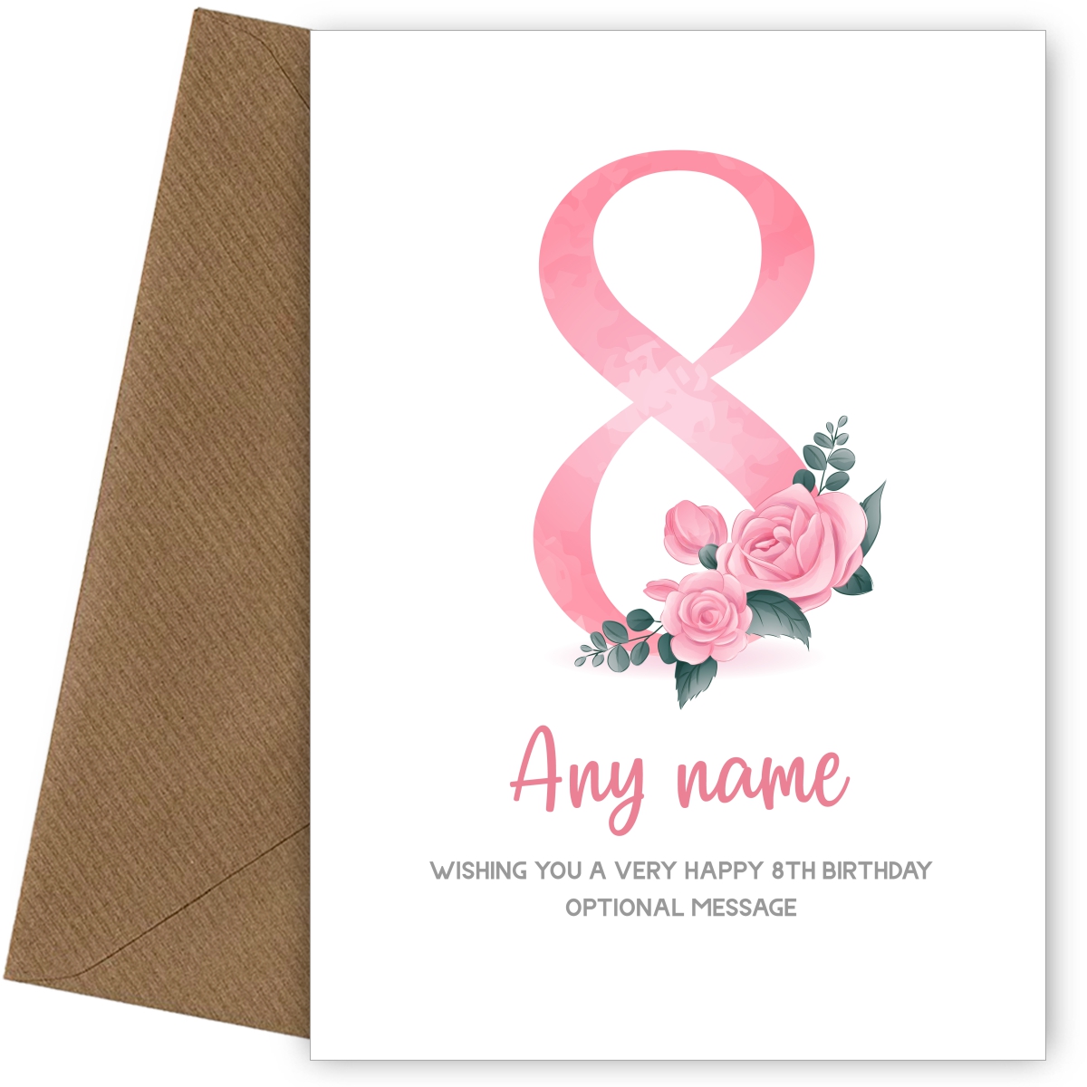 Personalised 8th Birthday Card for Girl - Floral Greeting Cards