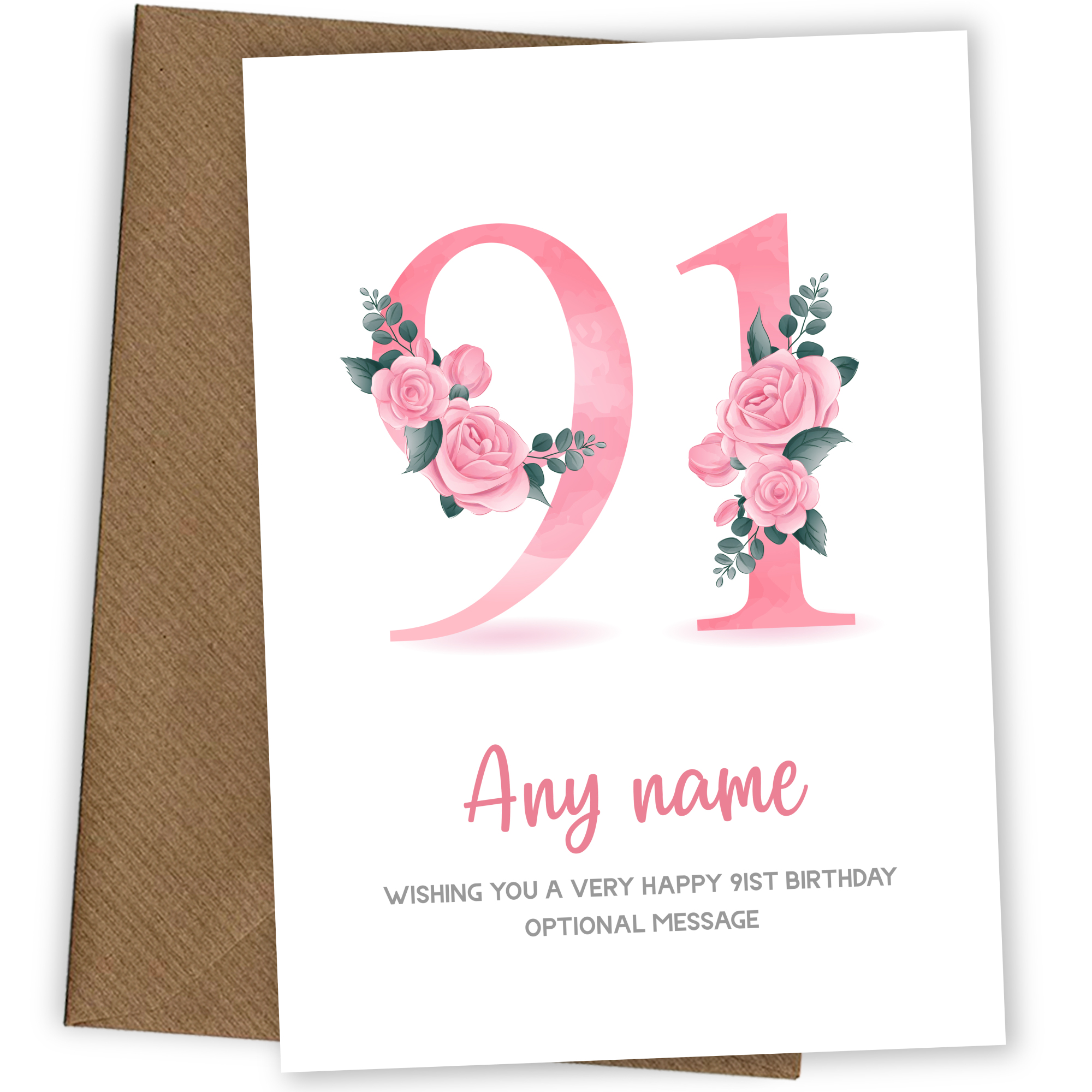 Personalised 91st Birthday Card for Women - Floral Greeting Cards